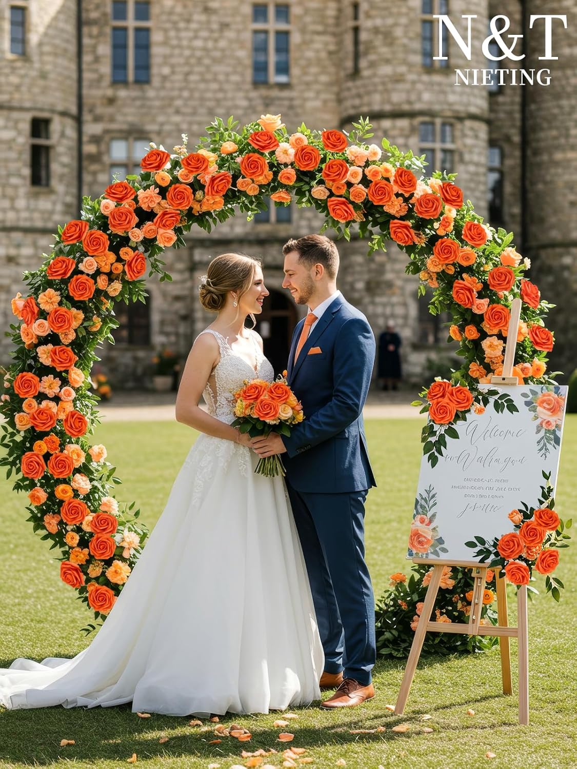 N&T NIETING Artificial Flowers, Fake Flowers Burnt Orange Roses Perfect for DIY Wedding Bridal Bouquets Centerpieces Bridal Shower Party Home Flower Arrangement Decorations, 50Pcs