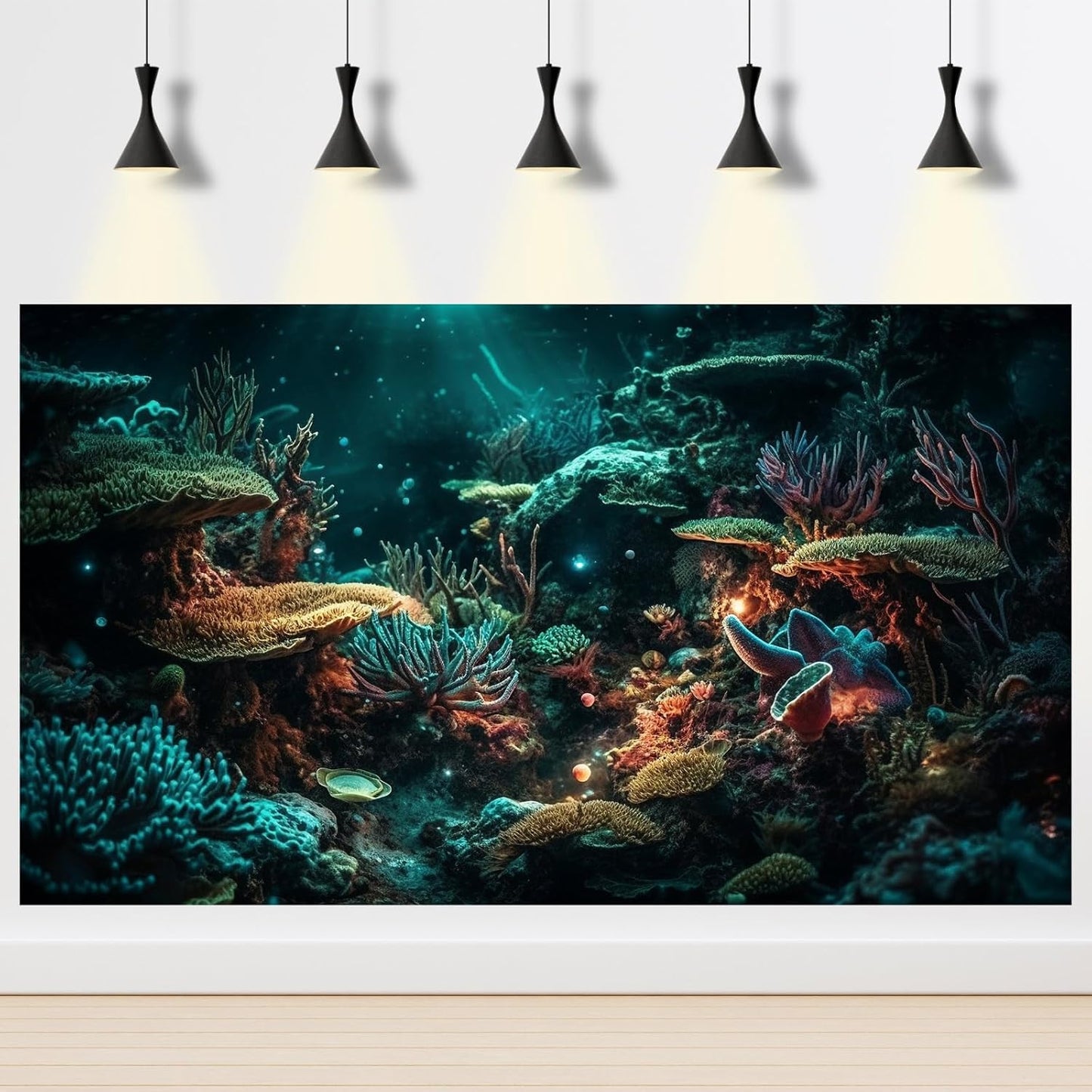 Aquarium Background Colorful Picturesque Coral Reef Terrarium Background Tropical Sea Various Hard Corals Underwater Landscape Fish Tank Backdrop Aquarium Poster Background Vinyl 60x24in