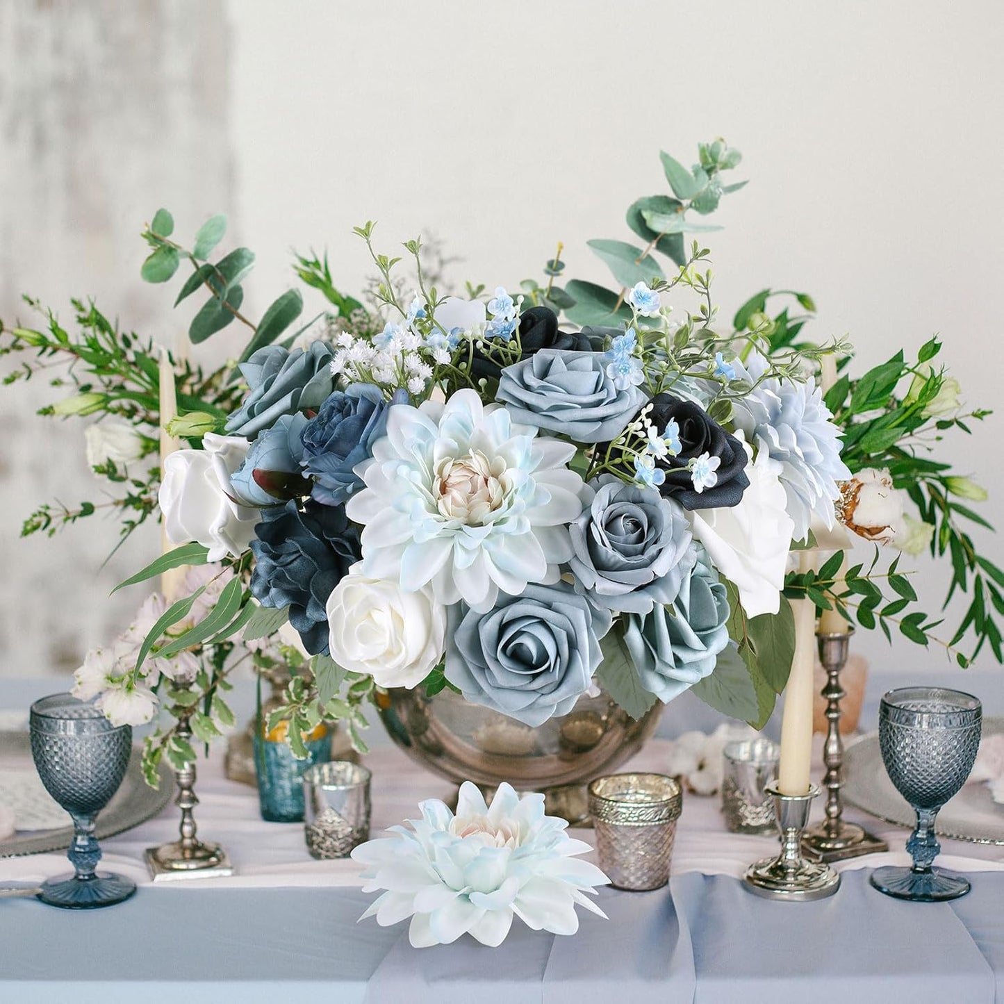 AGIRL Artificial Flowers Combo Silk Mix Purple Fake Flower with Stems for DIY Wedding Bouquets Centerpieces Arrangements Table Chair Decor Baby Shower Home Decor (Light Blue)