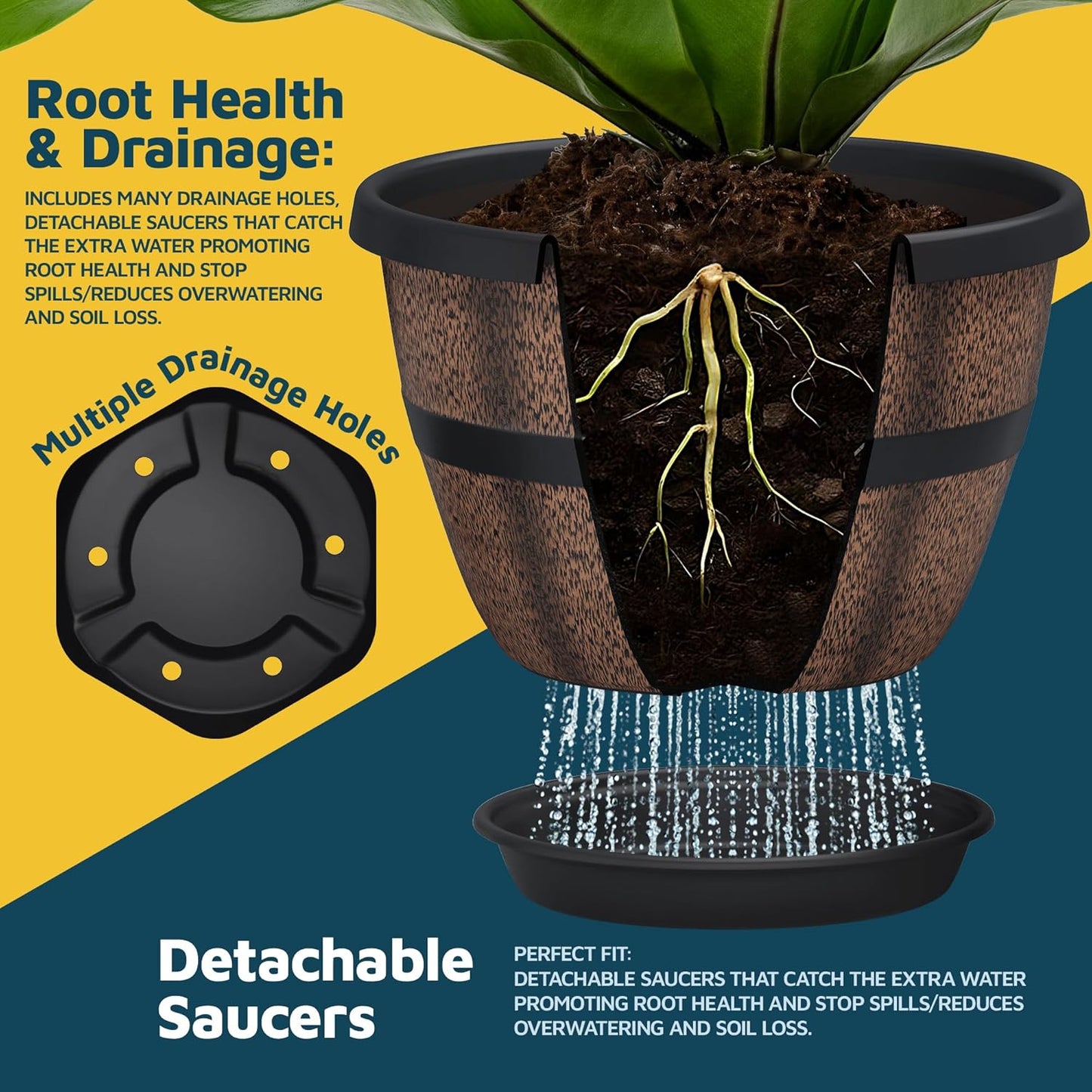 10-Inch Whiskey Barrel Planters Outdoor Pack of 20 - Durable Plastic Plant Pots for Indoor & Outdoor Use with Drainage & Saucer, Lightweight Rustic Barrel Planters for Flowers, Herbs & Small Plants