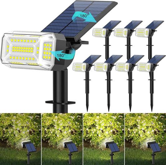 102 LEDs Solar Spot Lights Outdoor, [ 4 Modes/8 Pack] Solar Spotlights Waterproof IP65, Adjustable Light & Panel Landscape Flood Powered Lights for Yard Garden Pathway Wall (Cool White)