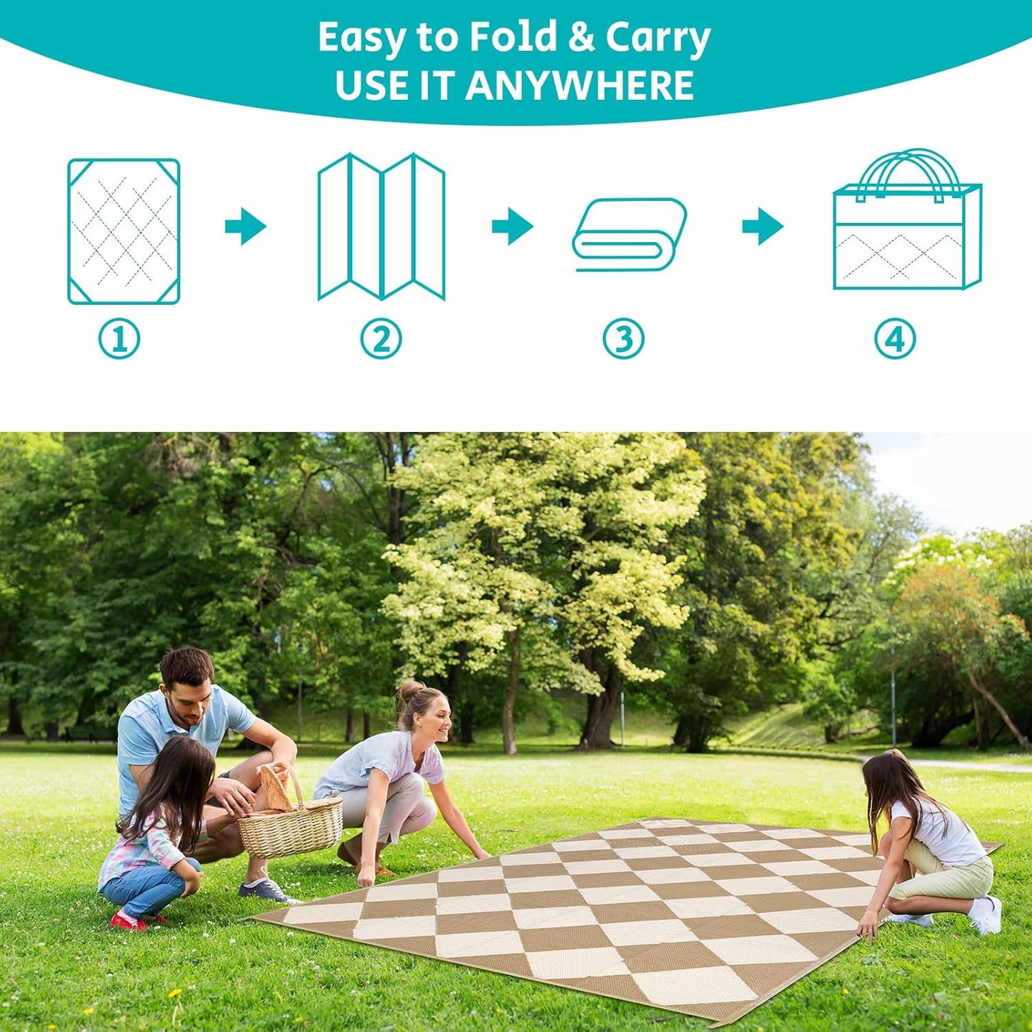 HEBE Outdoor Rug Waterproof 8x10, Plastic Straw Rug Camping Rug, Reversible Outdoor Patio Rugs RV Mat Clearance, Indoor Outside Floor Carpet for Porch,Deck,Camper,Balcony,Backyard