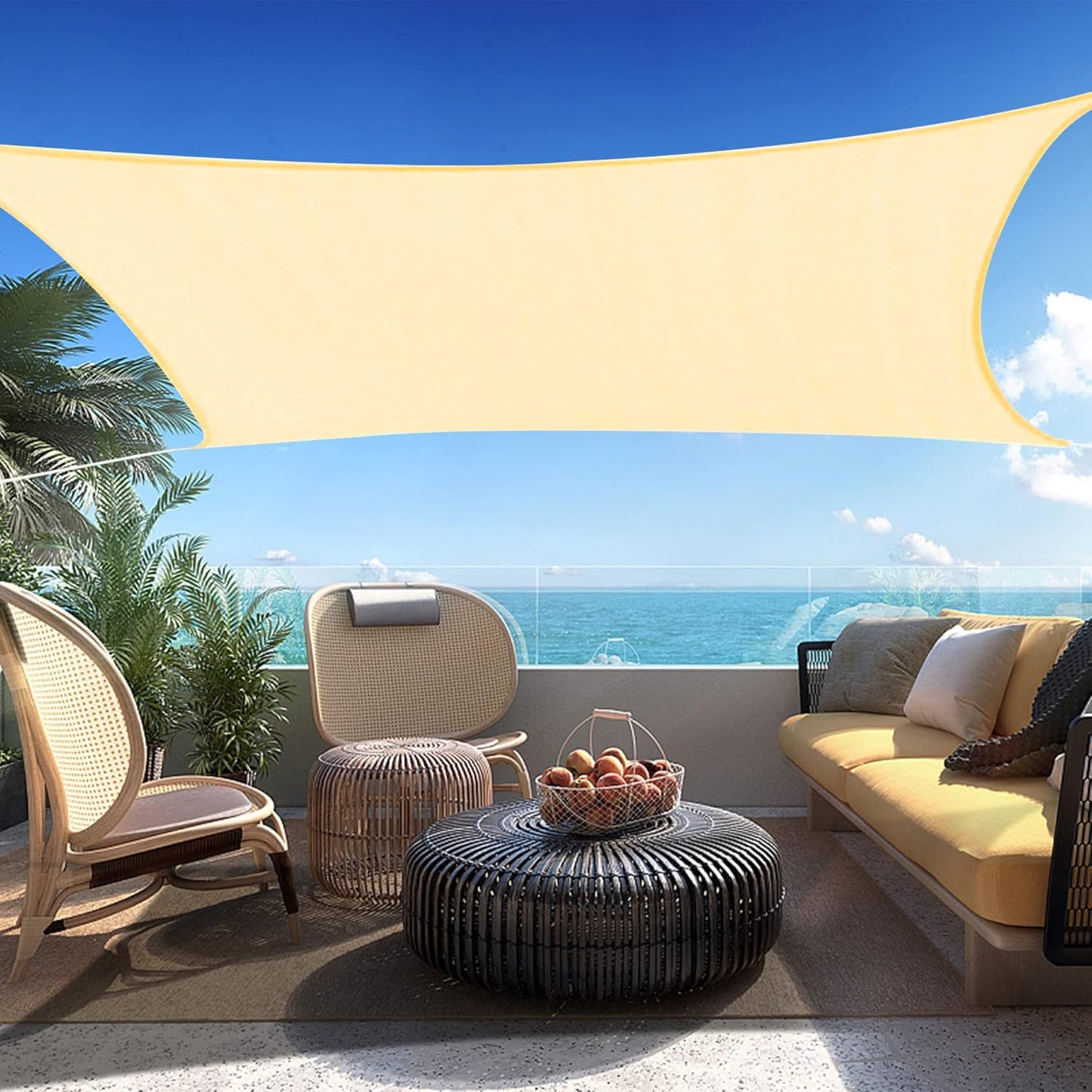 11' x 21' Beige Rectangle Sun Shade Sail SSP1212 Canopy Durable Fabric UV Block Awning,We Make Custom Orders