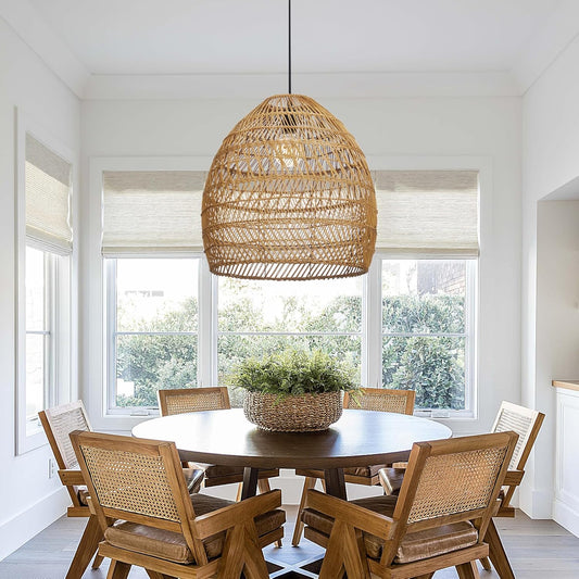 Arturesthome Boho Chandelier Rattan Pendant Light,19.6” Large Wicker Pendant Light Fixtures,Basket Hand Woven Hanging Lamp for Dining Room Living Room Kitchen Foyer