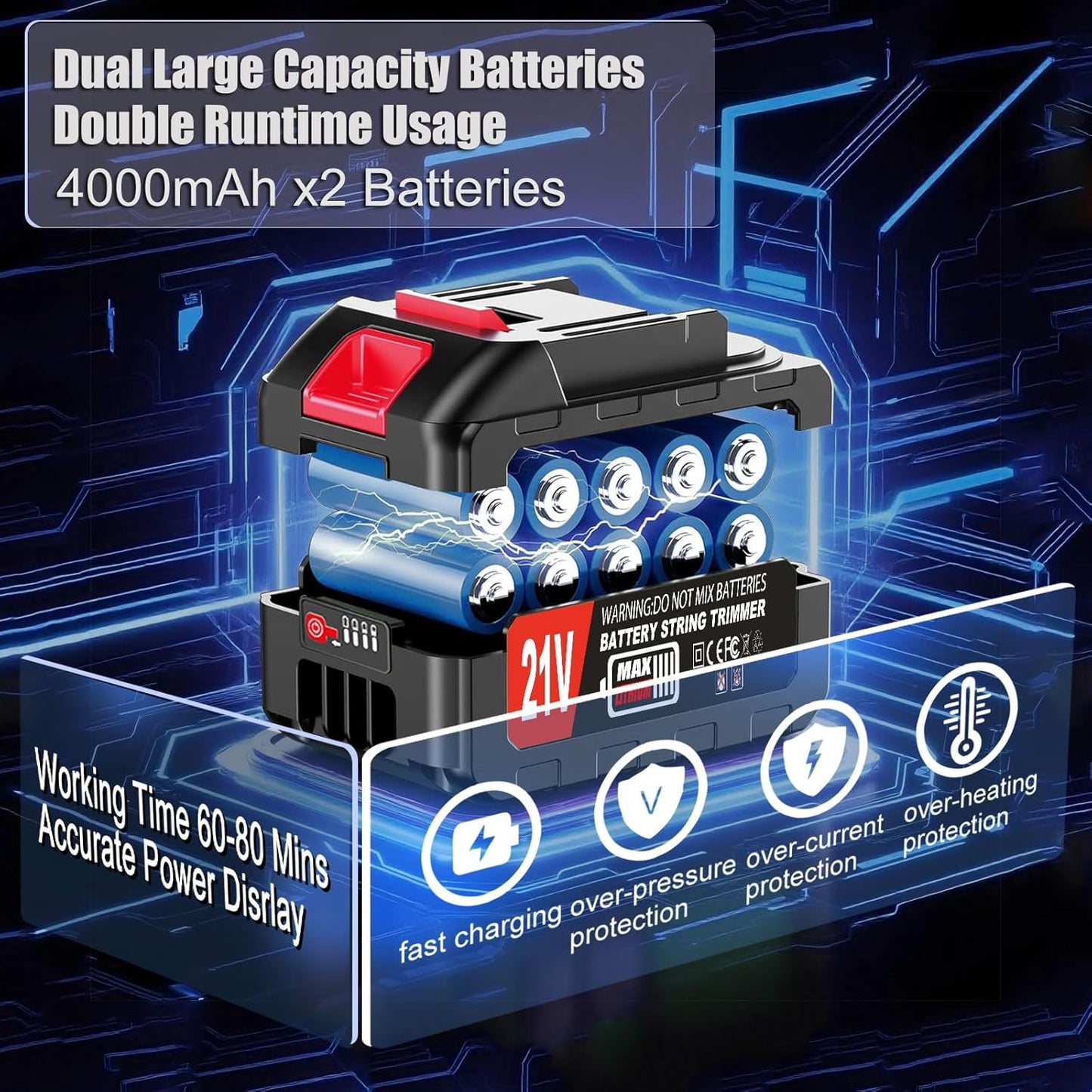 Electric Weed Wacker Cordless Eater Battery Powered, 21v Lightweight Weed Trimmer With 2 4.0Ah Battery Operated & Charger & Wheels & Shears, 3 In1 Grass Trimmer/Brush Cutter/Lawn Edger for Yard Garden