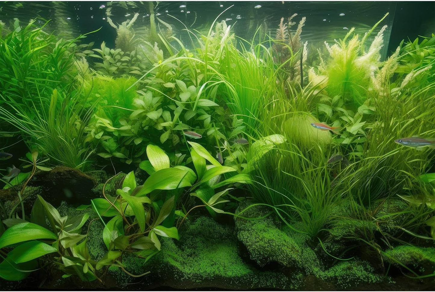 Aquarium Background Diverse Collection of Aquatic Plants Seagrasses Terrarium Background Redwood Root Moss Tropical Style Underwater Lush Green Plants Fish Tank Background Wallpaper Poster 36x24in