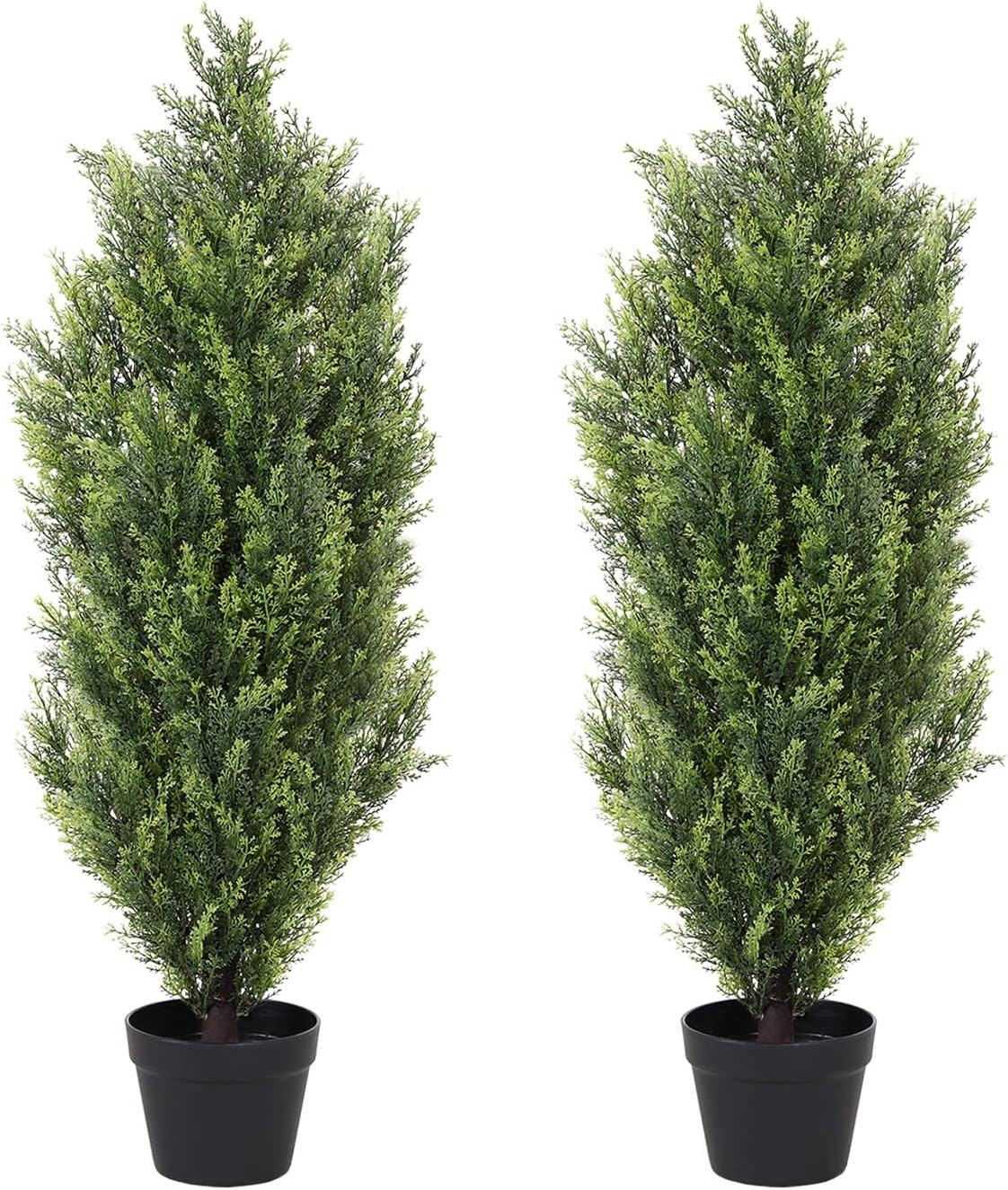 THE BLOOM TIMES 3ft Topiary Trees Artificial Outdoor 2 Pack – UV Resistant Faux Cedar Pine Cypress Bushes and Shrubs, Fake Potted Plants for Front Porch Outside Planter Patio Decor, Set of 2 (3 Foot)