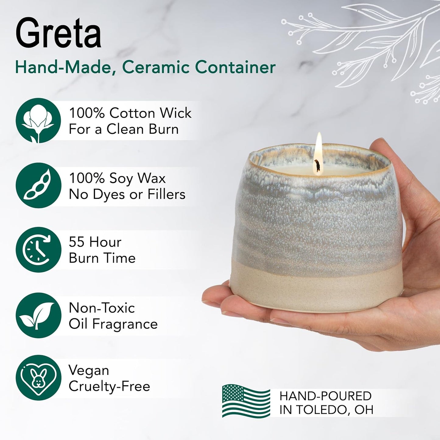 The Growing Candle, Chai Scented, 10oz Ceramic Pot, Aromatherapy Candles for Home, 100% Soy, Greta