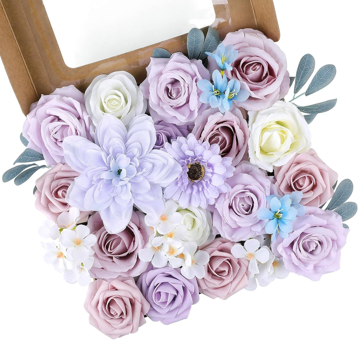 AGIRL Rose Artificial Flowers Combo Fake Flowers Purple White Silk Flowers Fake Floral Arrangements Cake Flowers for DIY Wedding Bouquets Centerpieces Table Decor Baby Shower Home Decor