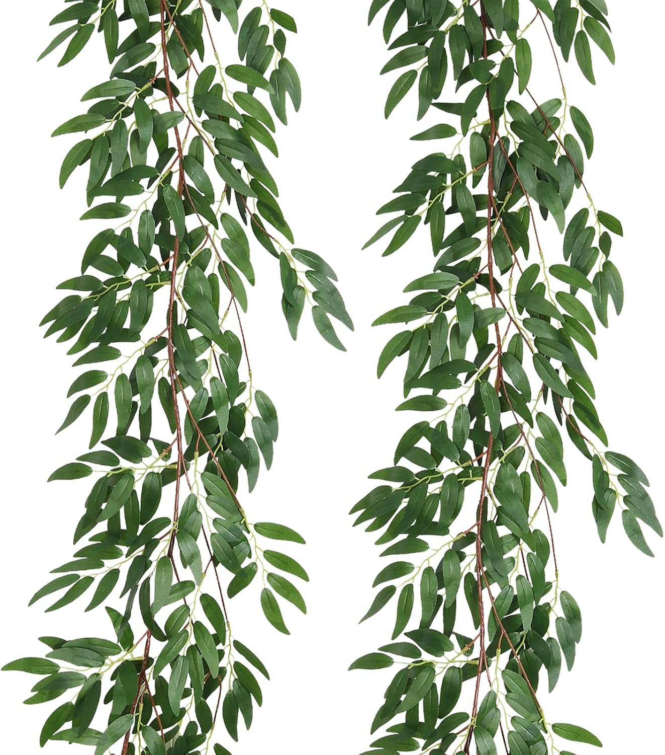RECUTMS Artificial Willow Leaves Vine Twigs 2Pcs 5.7Ft Fake Hanging Ivy Plants Silk Green Leaf Rattan Garland Greenery Decor for Indoor Outdoor Home Wedding Arch Jungle Beach Birthday Party Garden