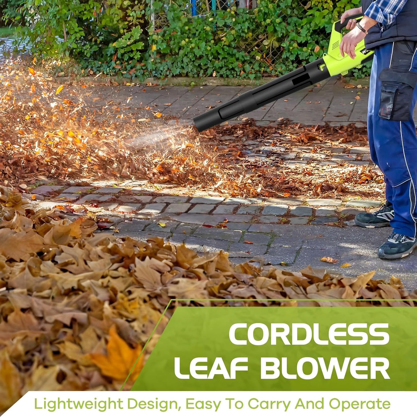 Leaf Blower, Electric Cordless Leaf Blower with 2 Batteries and Charger, 2 Speed Mode, Lightweight Cordless Blower for Blowing Leaves, Patio Cleaning, Blowers for Lawn Care and Dust