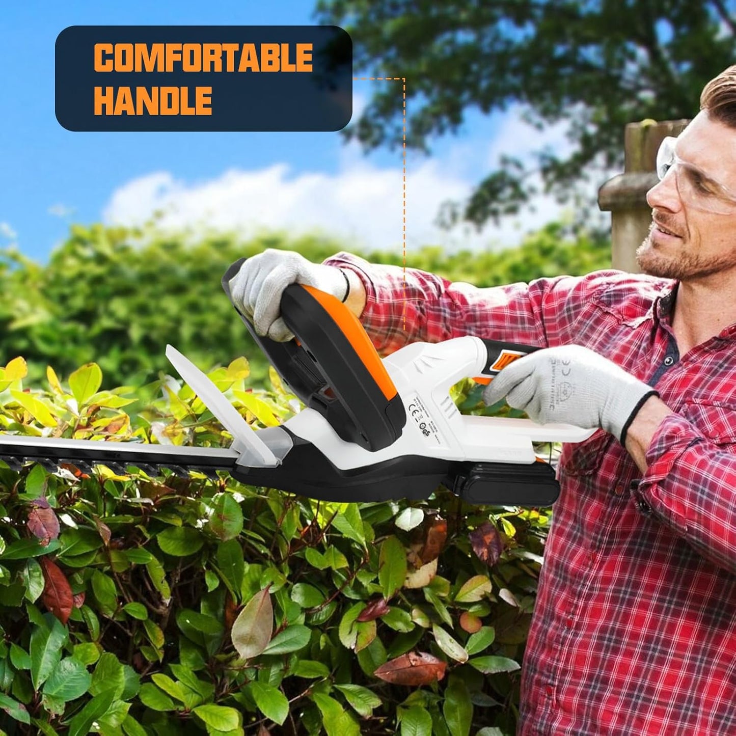LIGO 20V Cordless Hedge Trimmer | 21" Laser-Cut Blade for Thick Branches | 2.0Ah PowerShare Battery | 4.5 lbs Ultra-Light with Low Vibration | Fast Charger Included