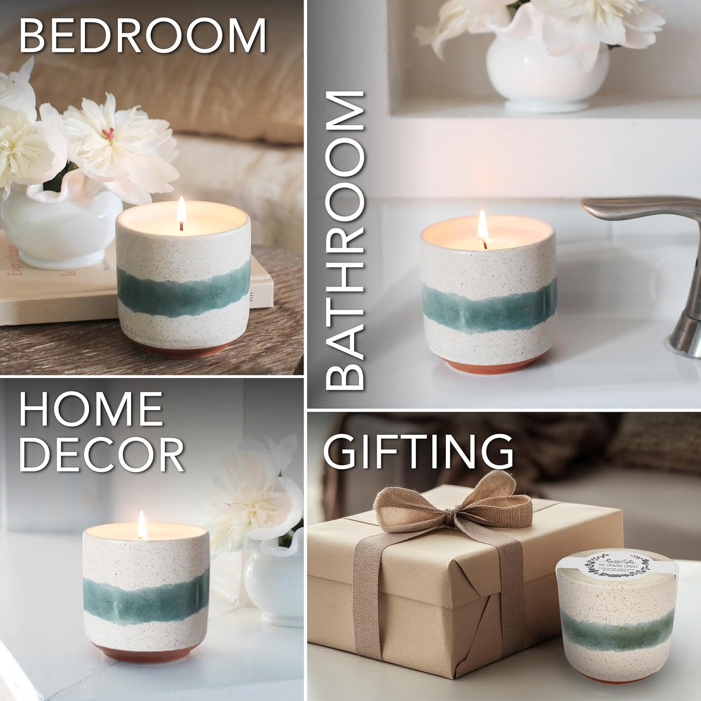 The Growing Candle, Lemongrass Scented, 8.5oz Ceramic Pot, Single Wick Aromatherapy Candles, 100% Soy for Women and Men, Edith