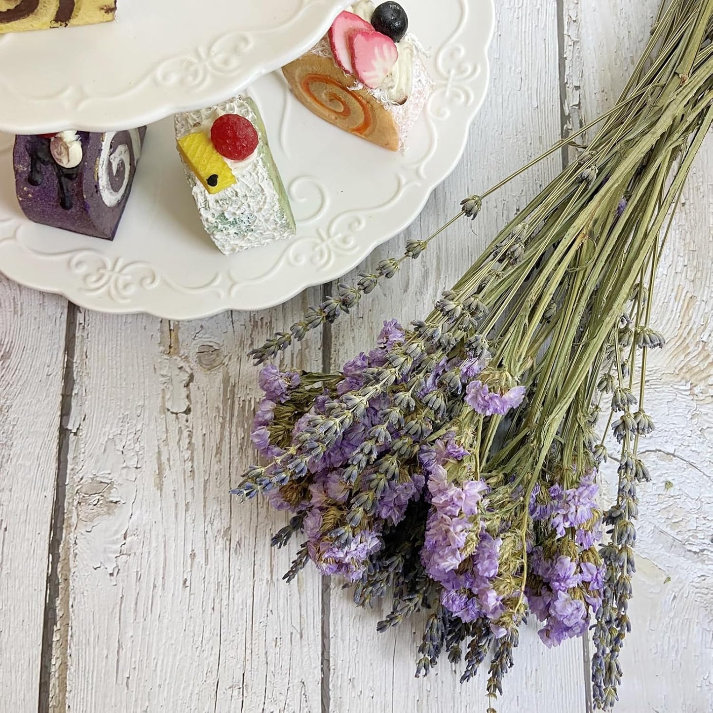 L'BREVOGA Dried Lavender & Statice Flower Bouquets, 100% Natural Dried Flowers for Decoration Home Party - Light Purple, 13.5 in