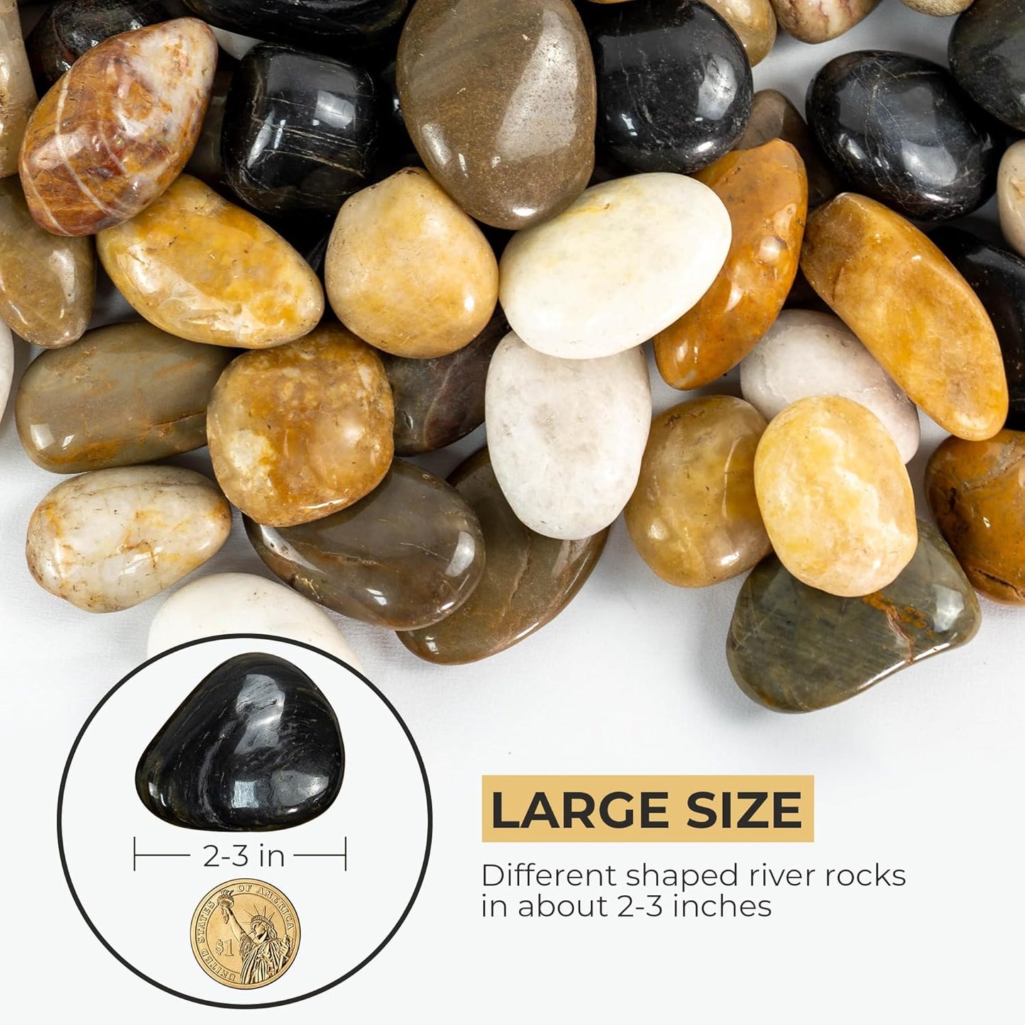 10lbs River Rocks, 2-3 Inch Large Pebbles for Indoor Plants, Natural High Polished Decorative Stones for Vase Filler Fish Tank, Mixed Color