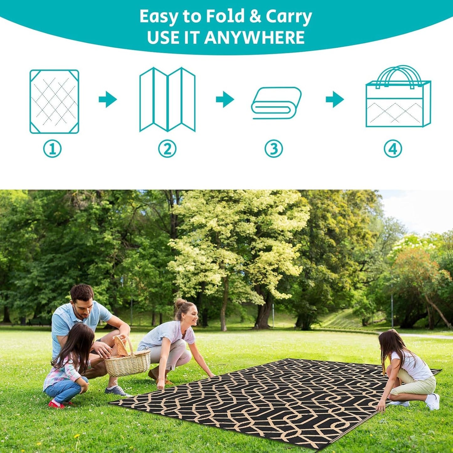 HEBE Outdoor Rug Waterproof 8x10, Reversible Plastic Straw Rug RV Camping Rug, Indoor Outdoor Patio Mat Clearance, Outside Carpet for Porch,Deck,Camper,Balcony,Backyard,Picnic