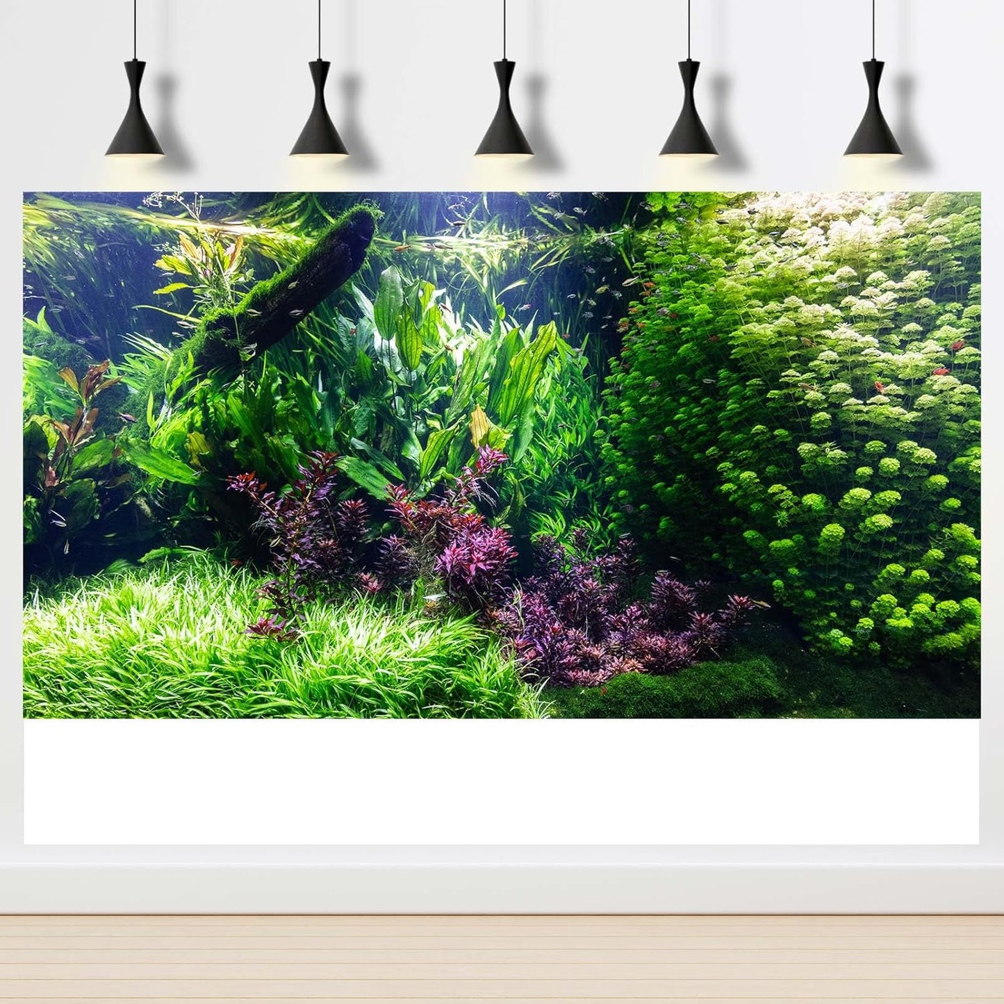 Aquarium Background Various Underwater Grass Plants Aquarium Backdrop Vivid and Fresh Green Aquatic Plants Stone River Bed and Dead Wood Tank Background Vinyl 24x12in