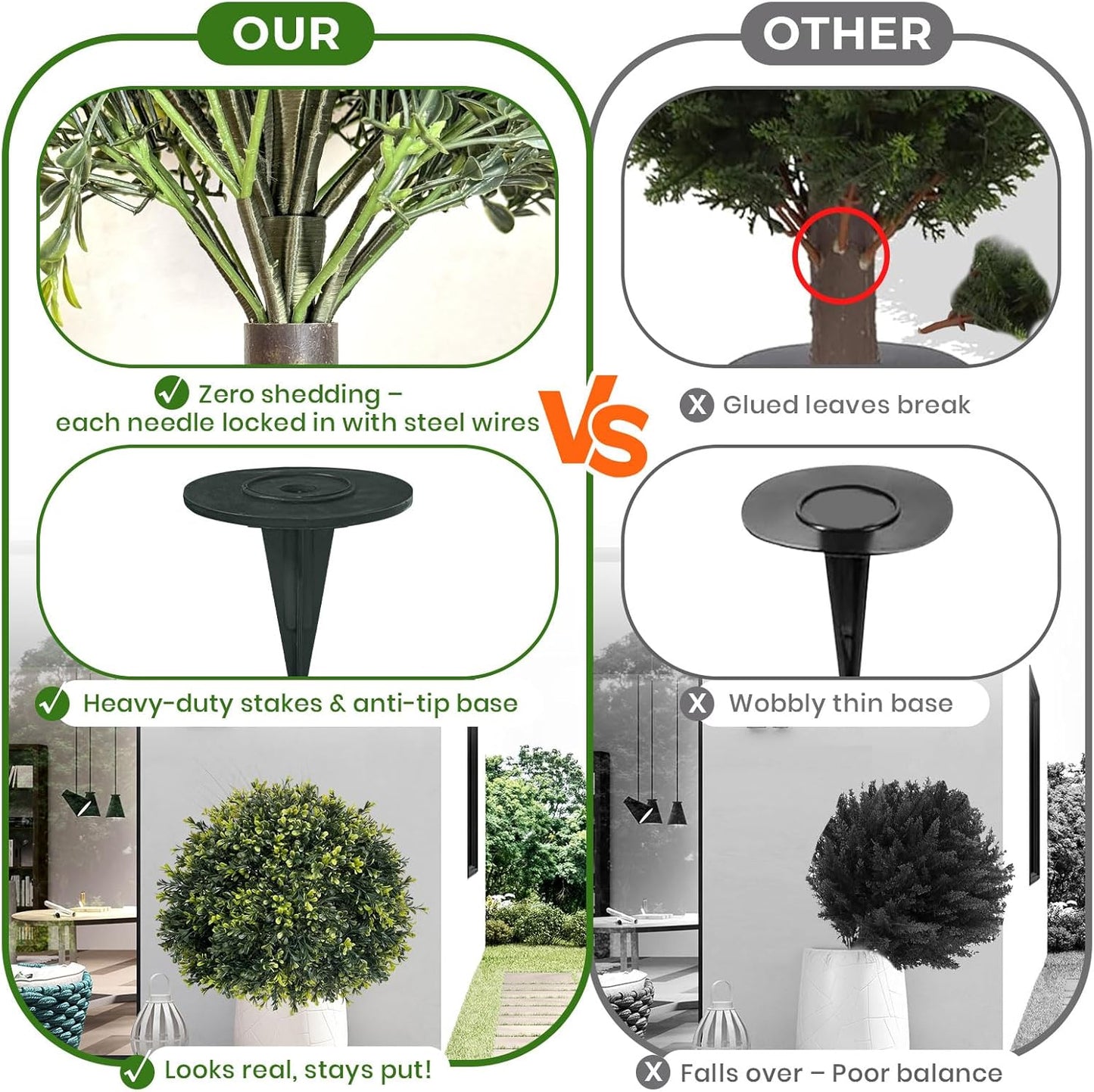 ICX 2 Pack 24" Artificial Boxwood Topiary Ball Trees with Ground Spike,Artificial Plants Outdoor,Fake Bushes & Shrubs for Porch, Garden, Front Porch Decor - Indoor/Outdoor Faux Plants
