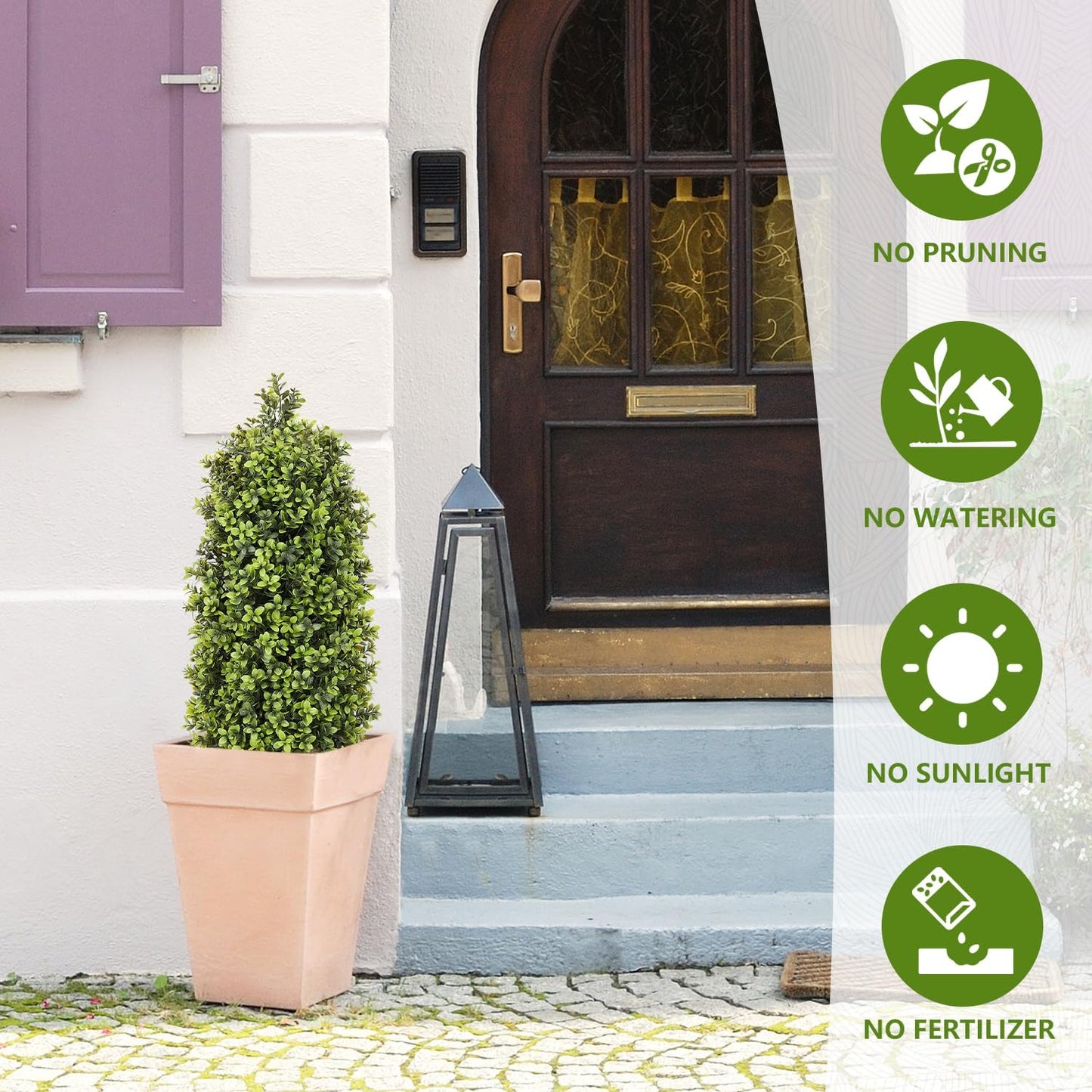 3ft Artificial Boxwood Topiary Trees (Set of 2) - UV Resistant Faux Plants for Outdoor/Indoor, Realistic 36in Fake Bushes and Shrubs for Front Porch, Planter, Patio - Low Maintenance & Evergreen