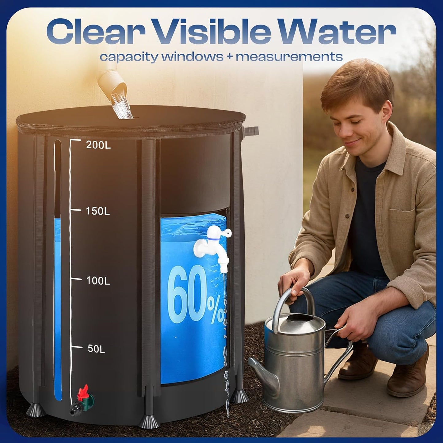 Collapsible Rain Barrel Rain Collection System Rain Water Collection Barrel Water Storage Rain Catcher Water Tank Rain Barrel Kit Water Reservoir Water Collection Barrel