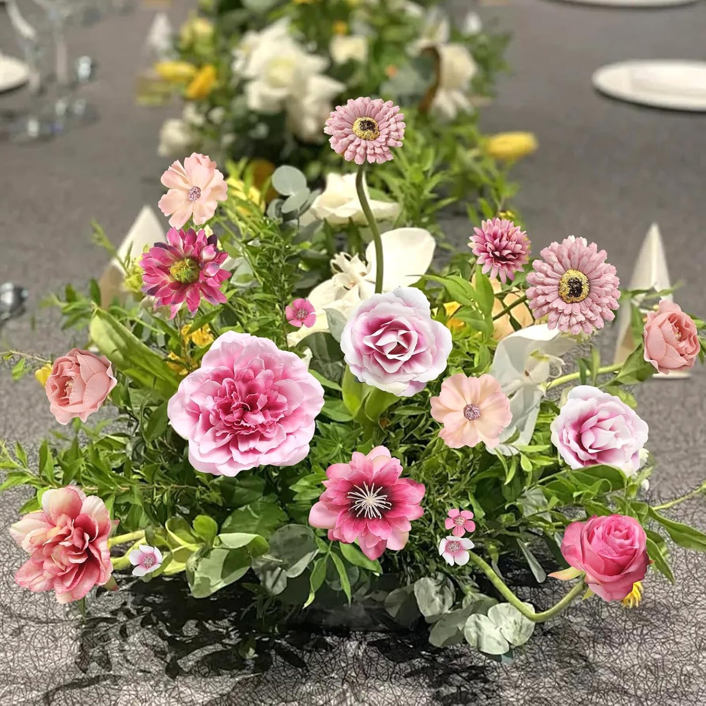 YYHUAWU Faux Flower Heads Mini Artificial Flower Heads Fake Peony Daisy Rose Flowers Multicolor Small Silk Daisy Flower Heads for Craft Garland Wedding Party DIY Home Decoration