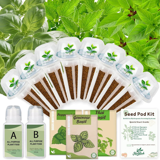 Herb Seed Pods Kit Hydroponic - Refill Pod for All Indoor Garden, 8 Grow Pods with Seeds of Genovese Basil, Peppermint and Thai Basil, Compatible with All Hydroponics Growing Systems