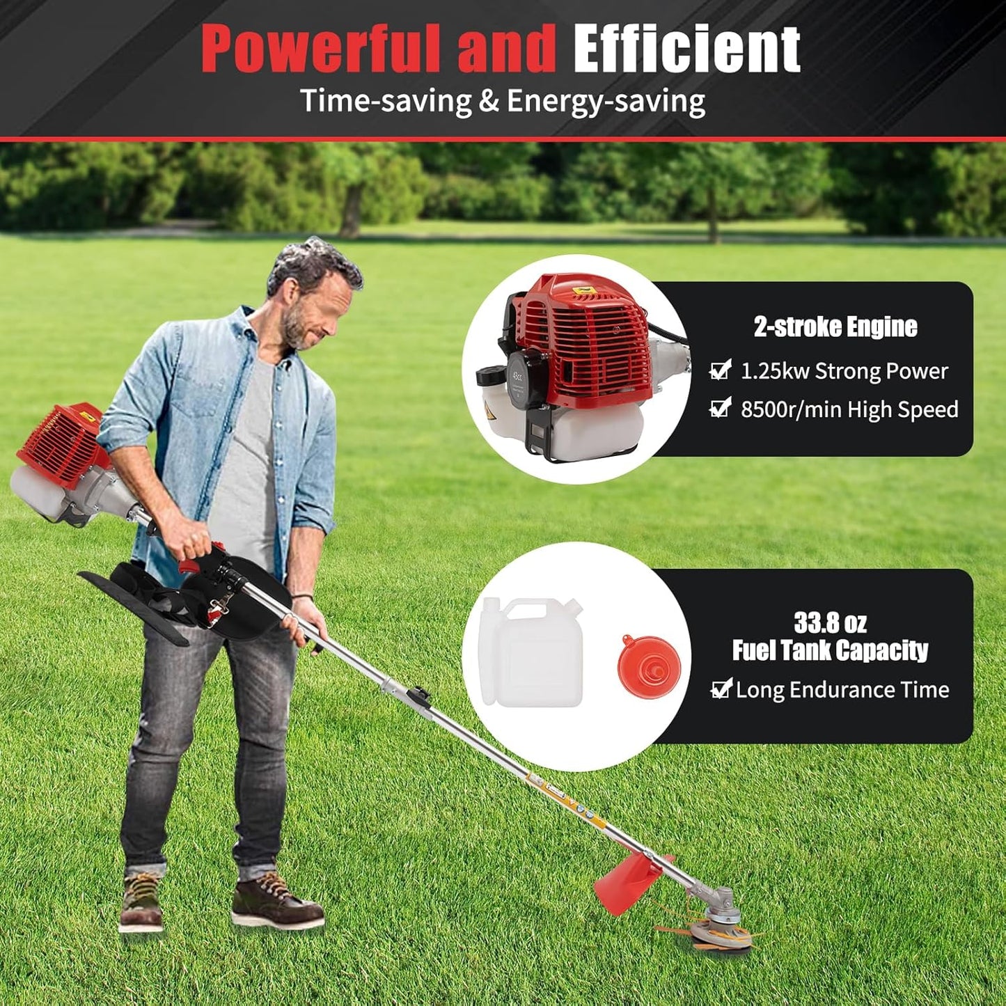 2 Stroke 43cc Gasoline Weed Trimmer Brush Cutter Lawn Edger Grass Weed Eater, Gas Weed Trimmer Gas Weedeaters Grass Trimmer Cordless Gasoline Power w/ 2 Blade Heads