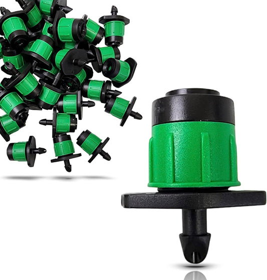 (50-Pack) - 1/4" Inch 360 Degree Drip Emitter On 6" Stake Sprayer Adjustable Flow 0-20 GPH, Fits 1/4 (4-6mm) Irrigation Tubing - Micro Bubbler Drippers for Drip Irrigation (50 Pack Dripper on Barb)