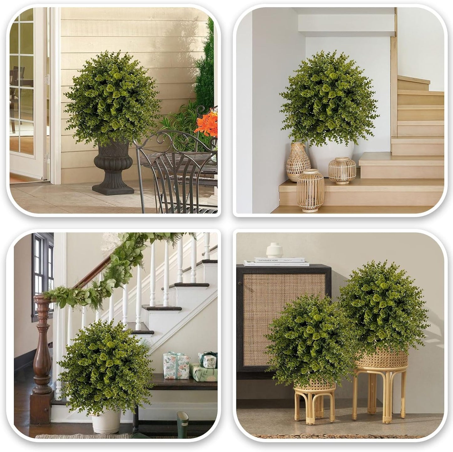 ICX 2 Set 25" Artificial Eucalyptus Topiary Ball Trees with Ground Spike,Artificial Plants Outdoor,Fake Bushes & Shrubs for Porch, Garden, Front Porch Decor - Indoor/Outdoor Faux Plants