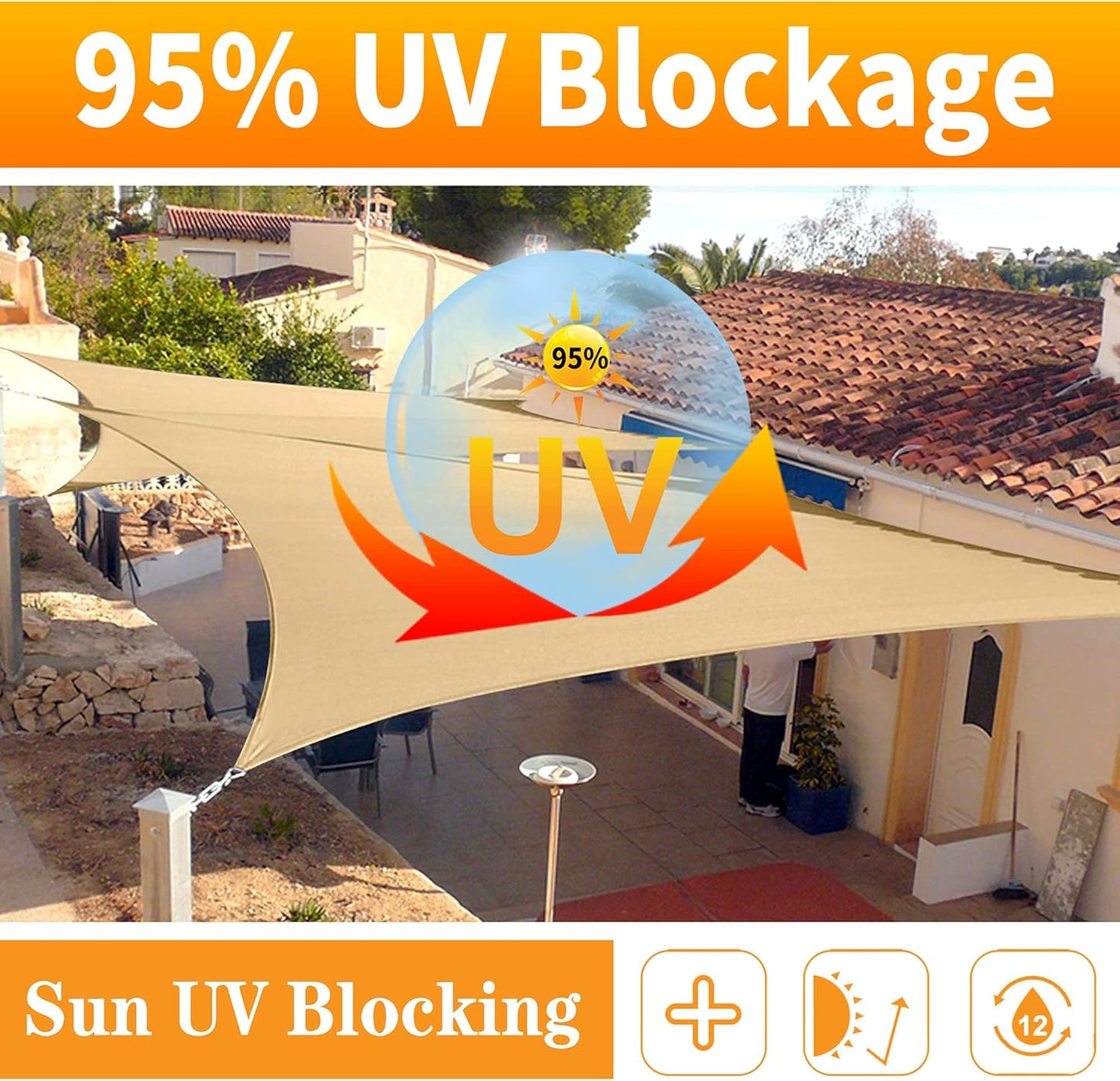 10' x 24' Brown Rectangle Sun Shade Sail SSP1212 Canopy Durable Fabric UV Block Awning,We Make Custom Orders