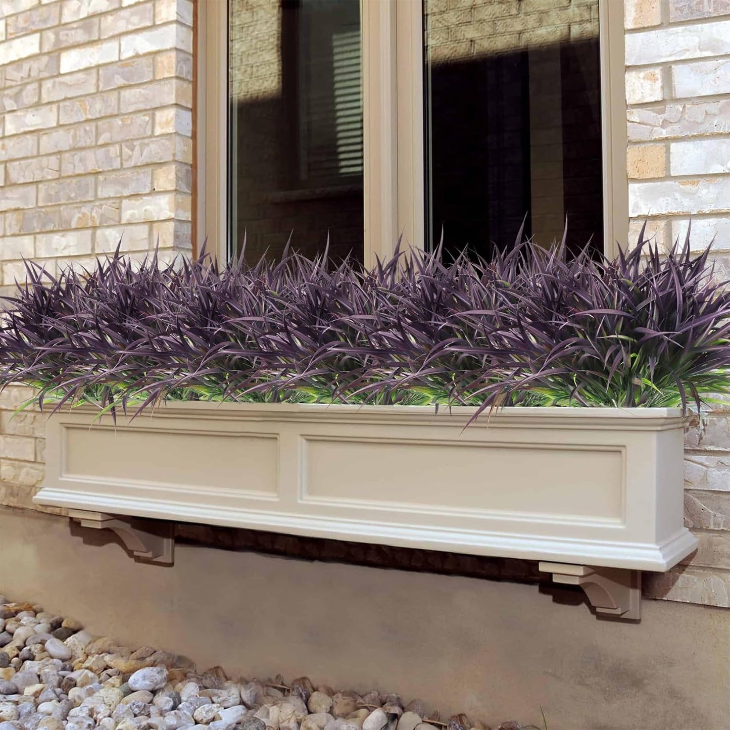 Ouddy Decor 16 Bundles Artificial Plants Outdoor Fake Grass Greenery Stems UV Resistant Faux Plastic Shrubs for Autumn Garden Pathway Front Porch Home Harvest Thanksgiving Halloween Decor, Purple