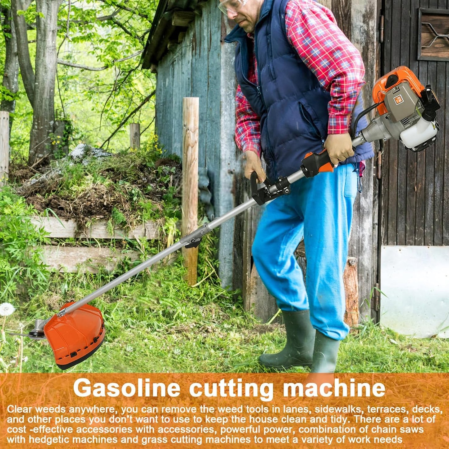 Weed Eater Gas Powered 52cc - 2 Cycle, 5 in 1 Grass Trimmer, Gas Hedge Trimmer, String Trimmer, Brush Cutter, Pole Saw with Extension Pole, Multi Functionallandscaping Tools & Equipmen (Red2)