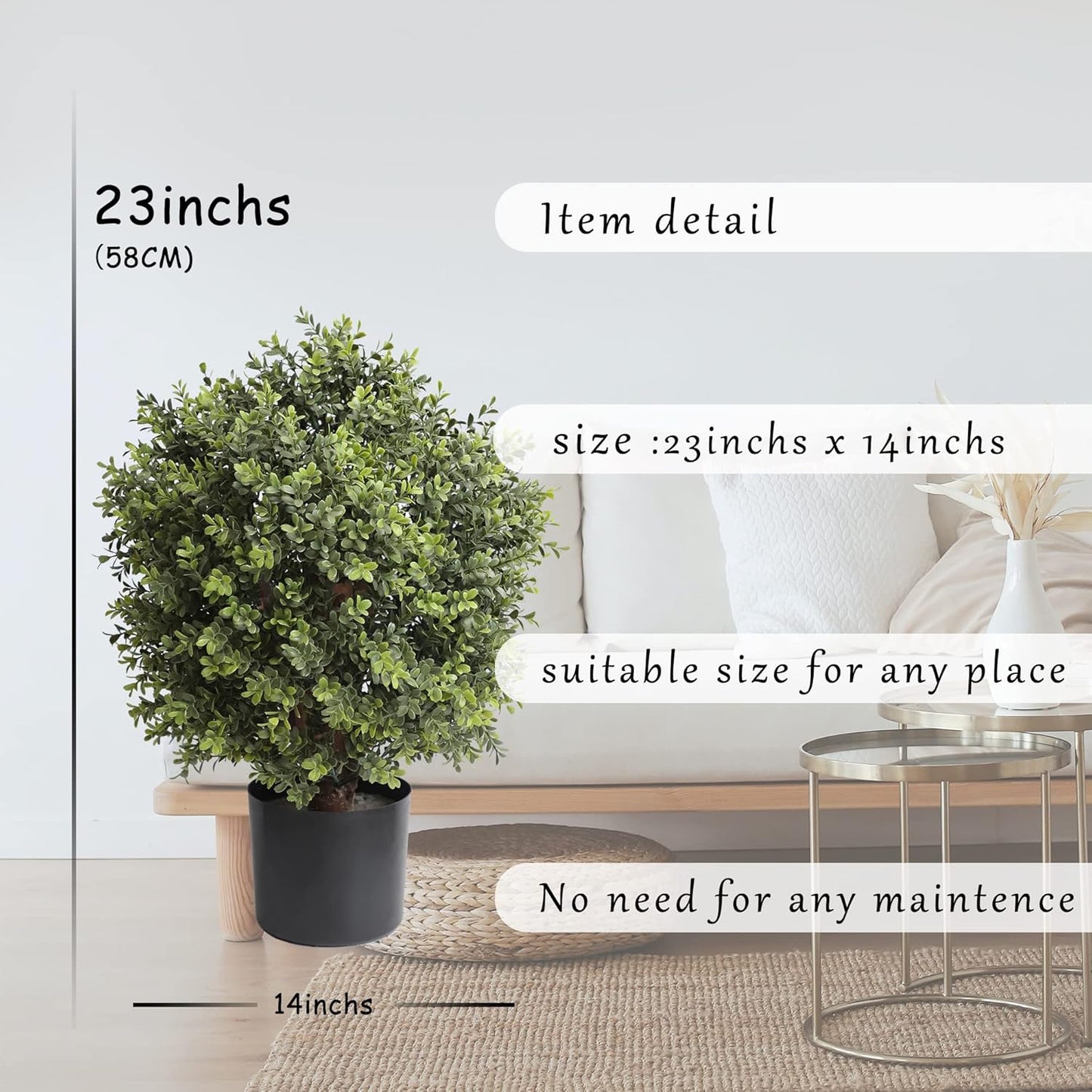 Artificial Topiary Ball Tree, 2 Pack Artificial Plants Outdoor, Ball Shaped Boxwood Topiary, Artificial Shrubs Potted for Indoor and Outdoor (22inch)