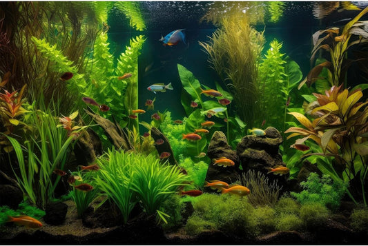 Aquarium Background Tropical Freshwater Colorful Fish Plants Fish Tank Background Tranquil Under The Sea Aquatic Plants Cork Redwood Root Lush Green Moss Reptile Tank Terrarium Background 30x18in