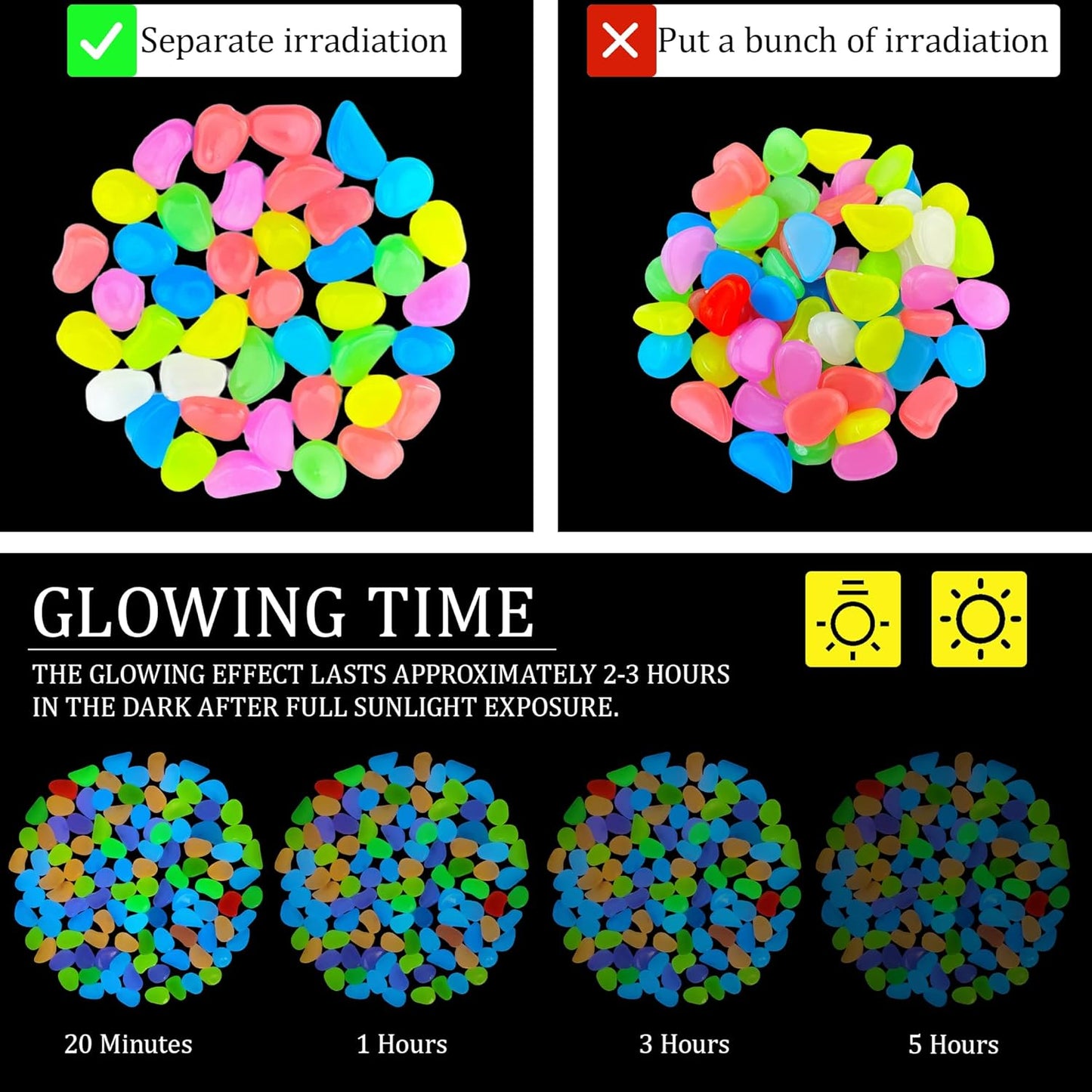 1.4LB 25-27mm Colorful Luminous Stones Fish Tank Glow Rocks Glow in The Dark Rocks Outdoor for Garden Path Walkway Yard Fish Tank Plant Pots