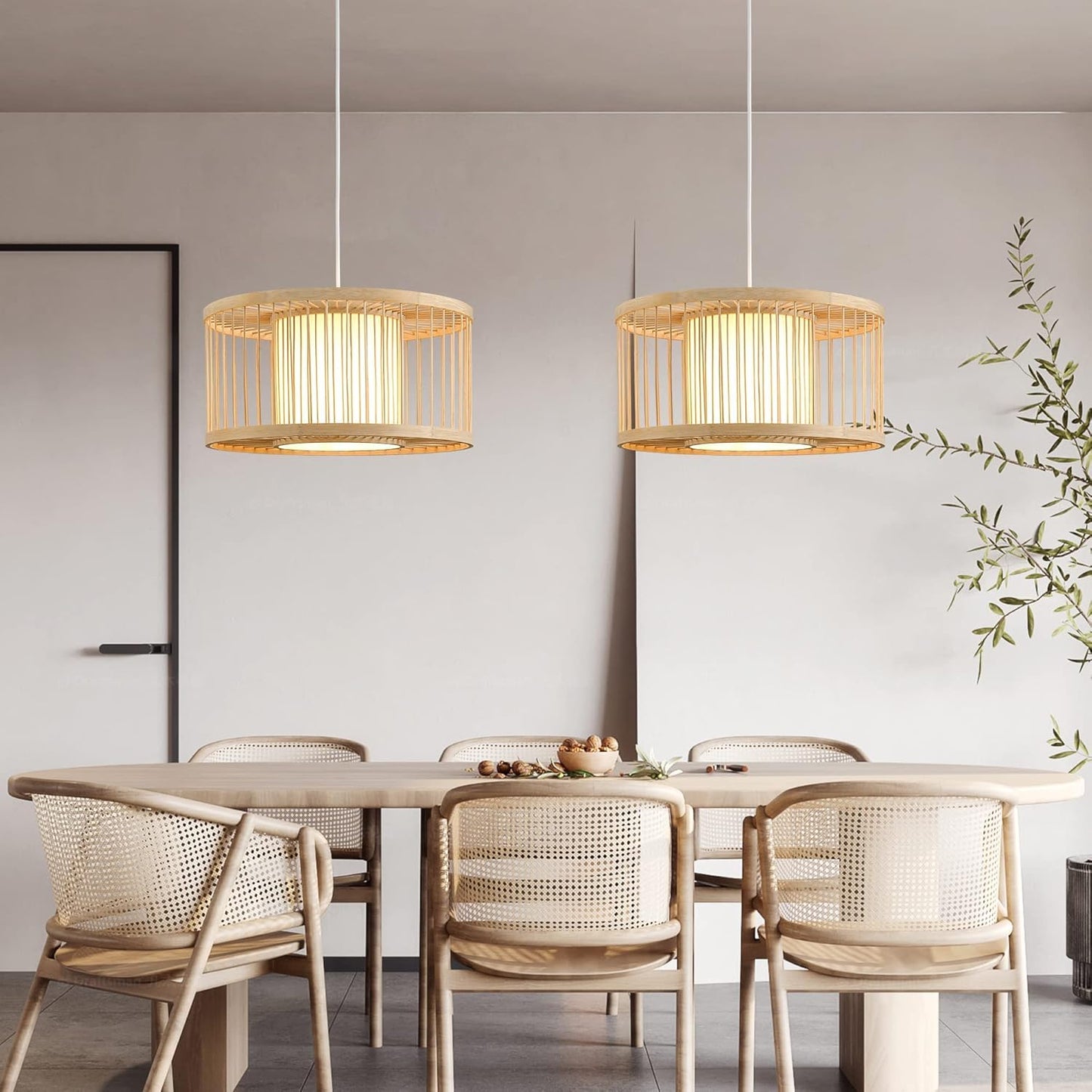 Rattan Pendant Lights, 15.8" Boho Wicker Pendant Light Handwoven Rattan Chandelier Beach Country Natural Hanging Light for Dining Room Kitchen Living Room Bedroom