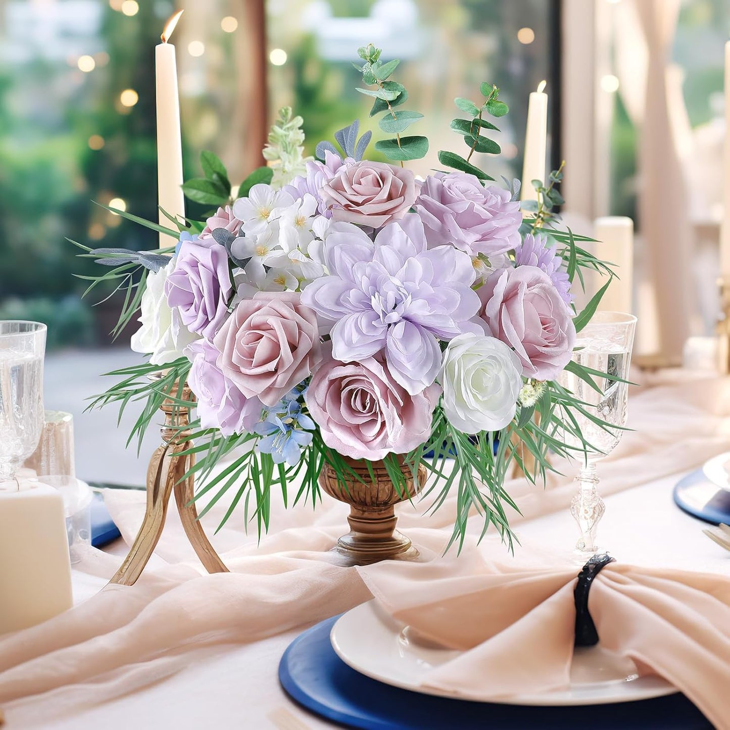 AGIRL Rose Artificial Flowers Combo Fake Flowers Purple White Silk Flowers Fake Floral Arrangements Cake Flowers for DIY Wedding Bouquets Centerpieces Table Decor Baby Shower Home Decor