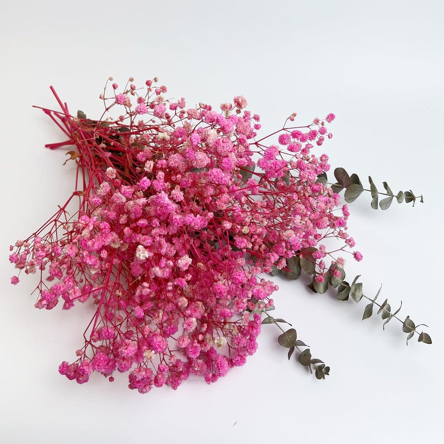 L'BREVOGA Dried Flower Bouquets, Preserved Pink Baby's Breath with Eucalyptus for Decoration Floral Arrangement Home Party (Baby's Breath Pink)