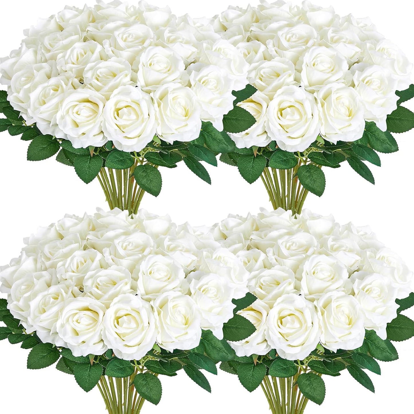 Serwalin 60 PCS White Artificial Roses in Bulk, 3.15'' Flower Head Fake Silk Roses Realistic Roses for Bridal Bouquet Wedding Centerpieces Flower Arrangement Party Home Decor