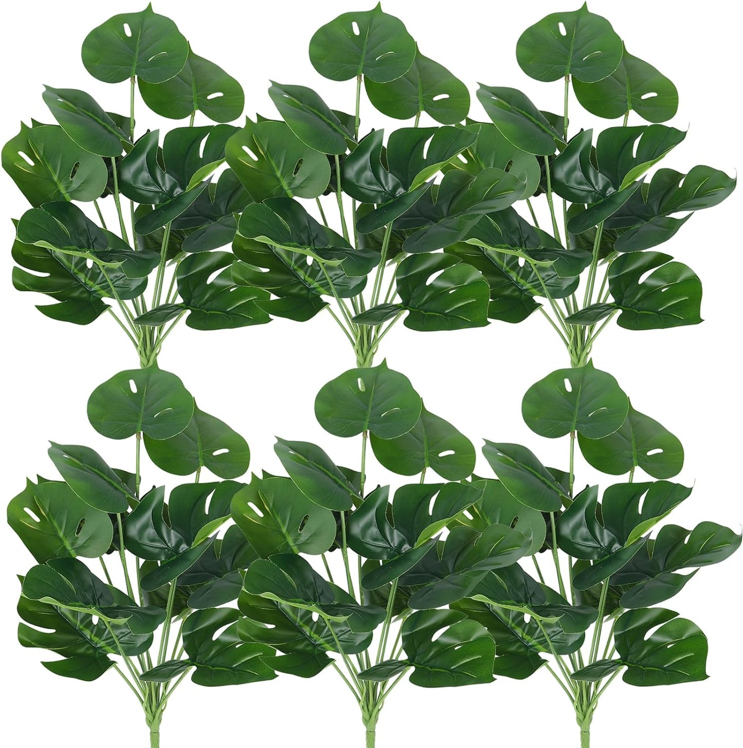 RECUTMS 6 Bundles Fake Plants Artificial Tropical Palm Leaves Tree Faux Monstera Shrubs Green Plant Turtle Leaf Stems UV Resistant Greenery Indoor Outdoor Home Garden Office Bouquet Filler Decor