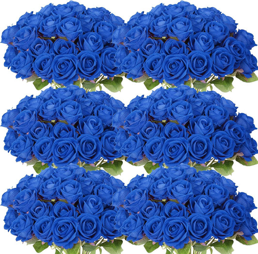 55 PCS Fake Roses Artificial Flowers Bulk, Blue Roses Bridal Bouquet Silk Faux Rose with Stems for Wedding Flowers Decoration, Valentine's Day, Bridal Bouquet, Anniversary,Home Decor(55PCS, Blue)