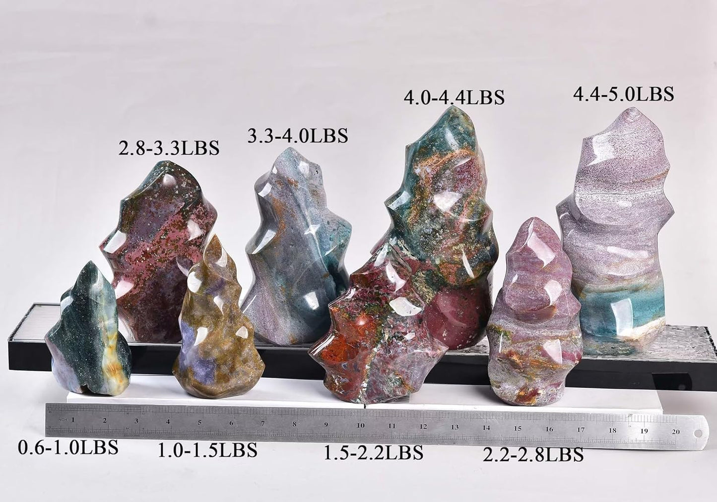 AMOYSTONE Ocean Jasper Flame Shaped Stone Towers Obelisk Natural Healing Crystal Quartz Reiki Energy Decoration Home Office Decor 1.5-2.2LBS