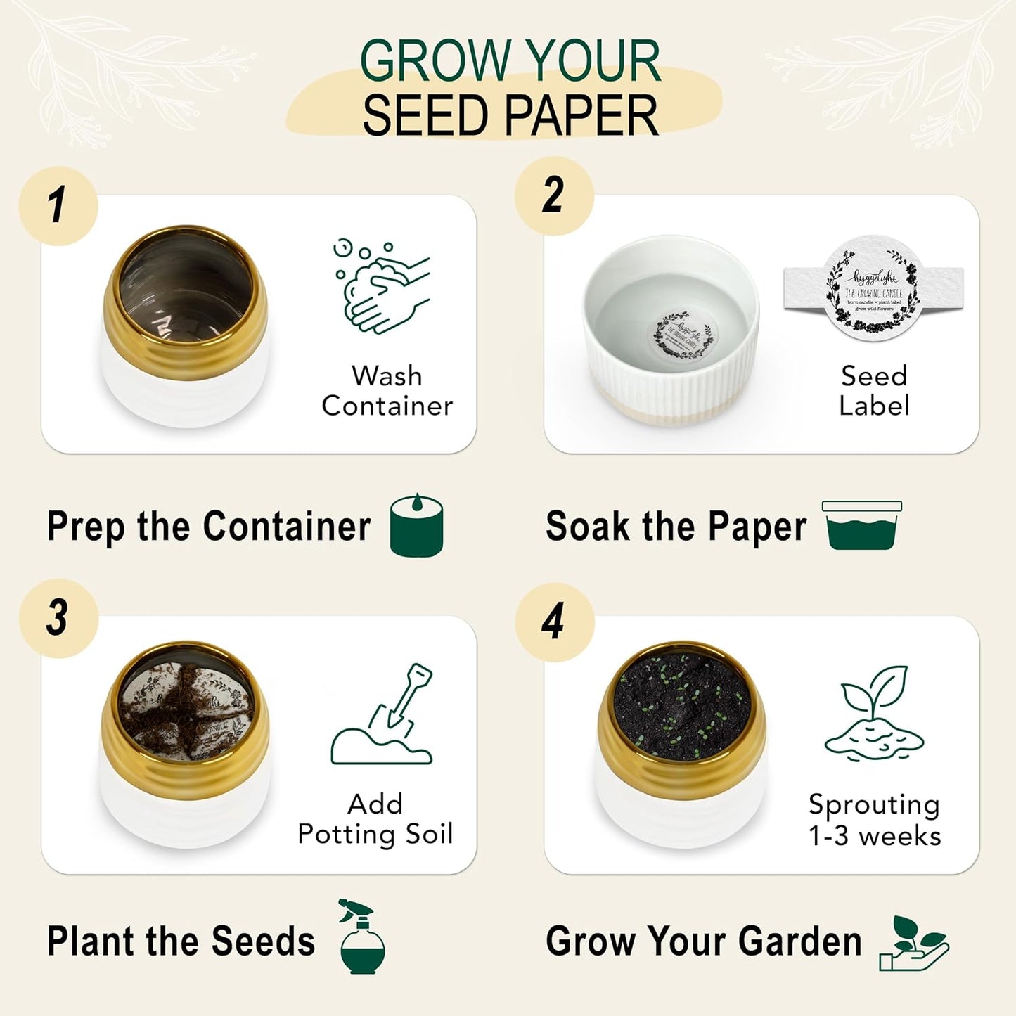 The Growing Candle, Chai Scented, 10oz Ceramic Pot, Aromatherapy Candles for Home, 100% Soy, Clara