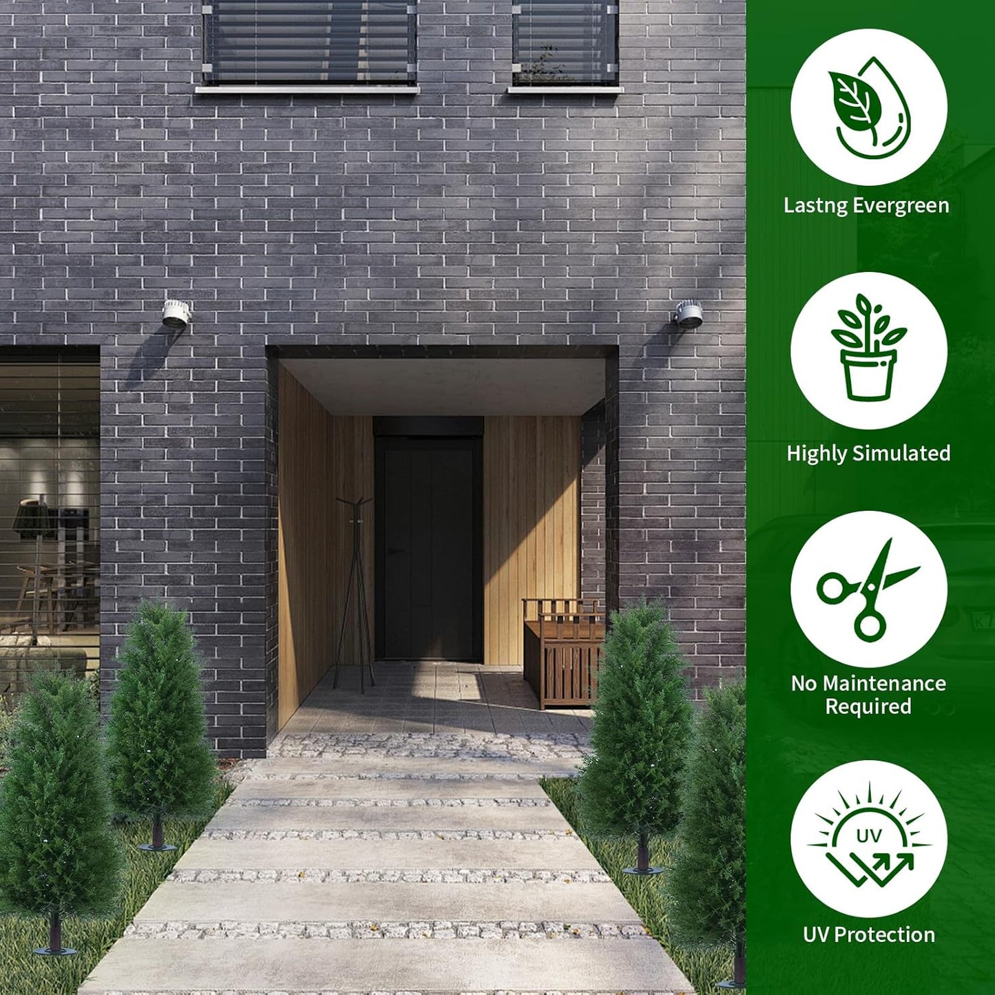 3FT Artificial Cedar Topiary Ball Trees with Ground Spike, 2 Pack UV Resistant Artificial Shrubs, Fake Evergreen Artificial Plant Brush for Indoor Outdoor Front Porch Garden