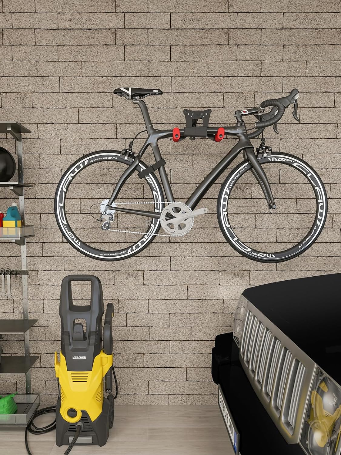 YORKING Bike Wall Mount, Horizontal Wall Mount Hanger Holds Up to 55Lbs Bike Indoor Storage Rack Hook with 5 Adjustable Levels, Extends to Fit 32.6" Handlebars for 1 Bicycle in Home Garage – Red