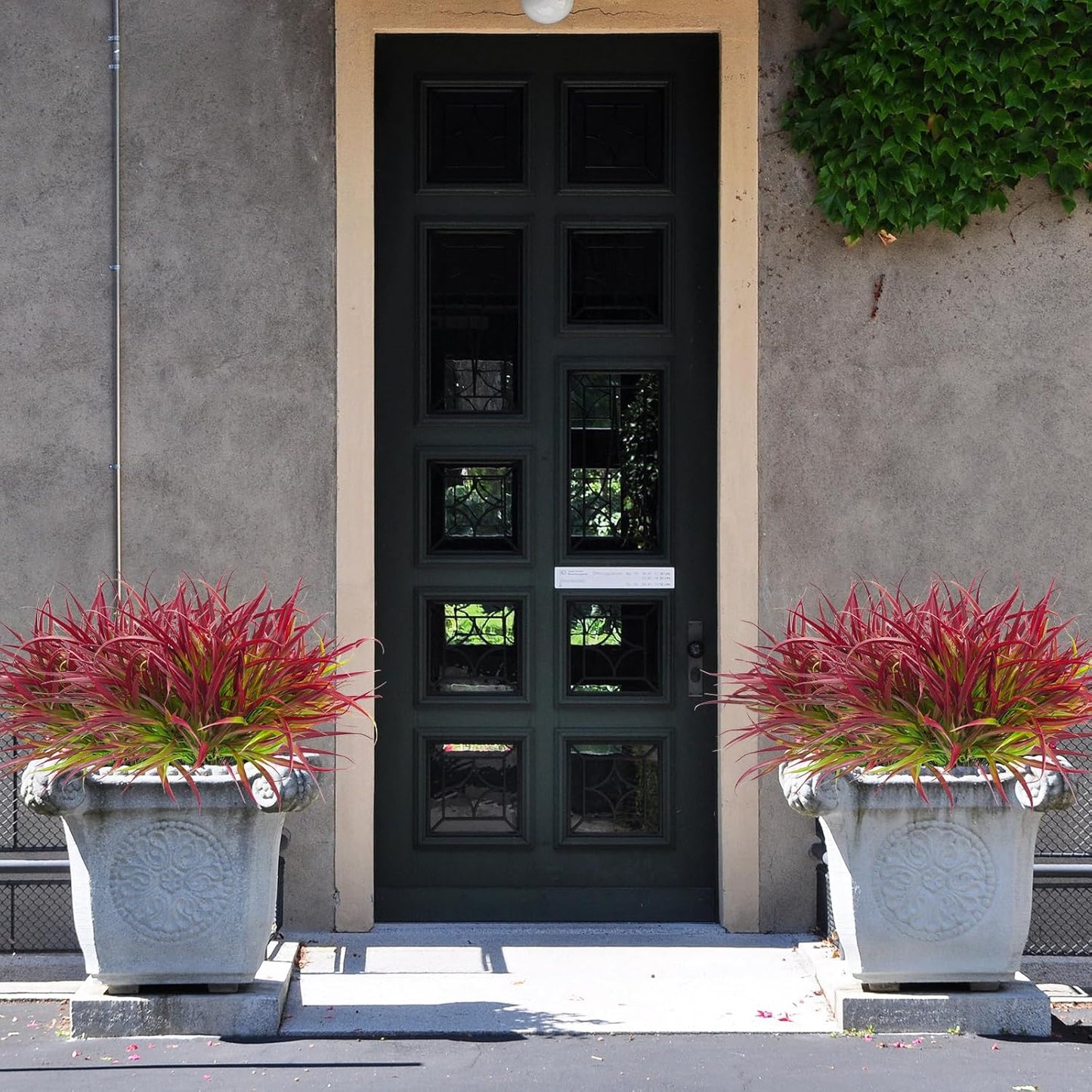 Uieke 28 Bundles Artificial Outdoor Plants UV Resistant Fake Grass Plants Faux Plastic Plants Greenery Shrubs for Home Garden Pathway Window Box Front Porch Summer Fall Decor, Deep Red