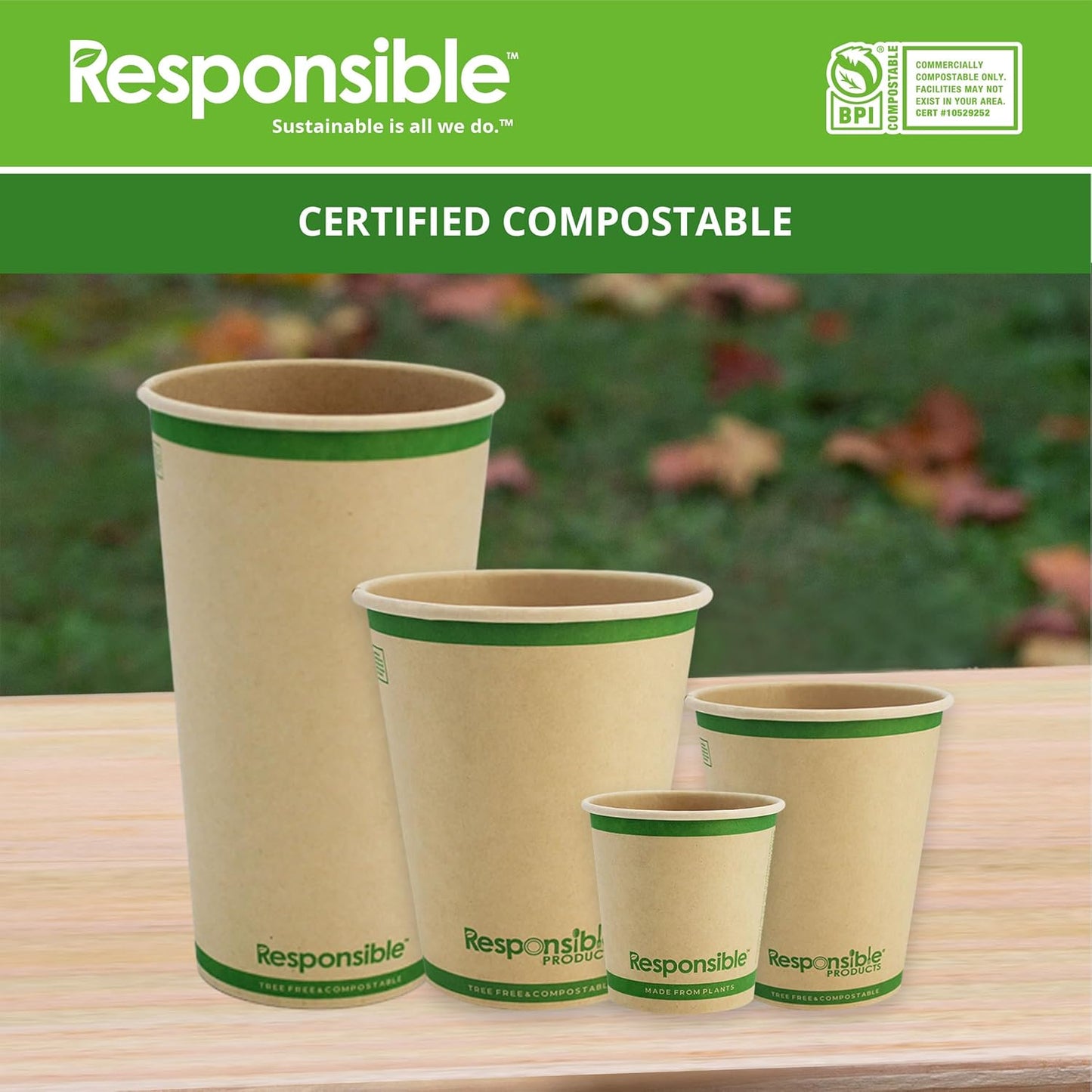 Certified Compostable 4 oz Paper Cups, Cold ＆ Hot Coffee Cups, Disposable Paper Cups, Extra Strength Disposable Cups, Made without PFAS (50 count)