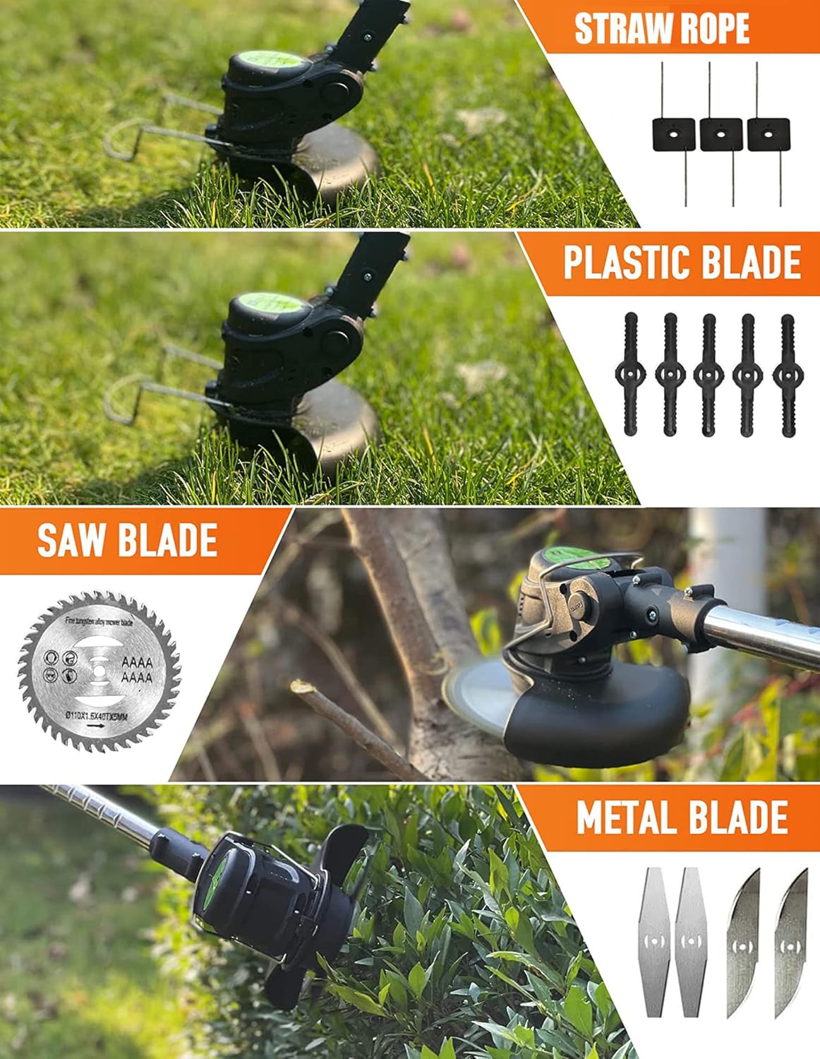Replacement Blades,Electric Battery Powered Weed Wacker Attachments,Brush Cutter Trimmer Head，3 Kinds of Adjustable Blades,Garden Trimmer Accessories