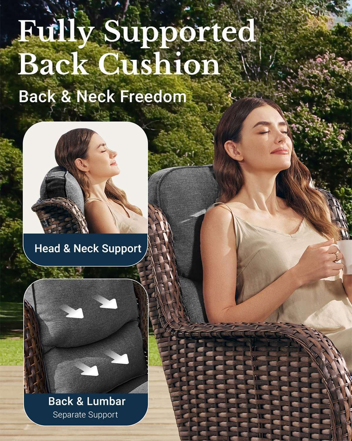 HILLGA Luxury Patio Furniture Set with 6-inch Thick Cushion, Outdoor Loveseat and High Back Swivel Rocker Patio Chairs, 6PCS Wicker Conversation Set for Deck Yard and Poolside, Dark Grey (V2)