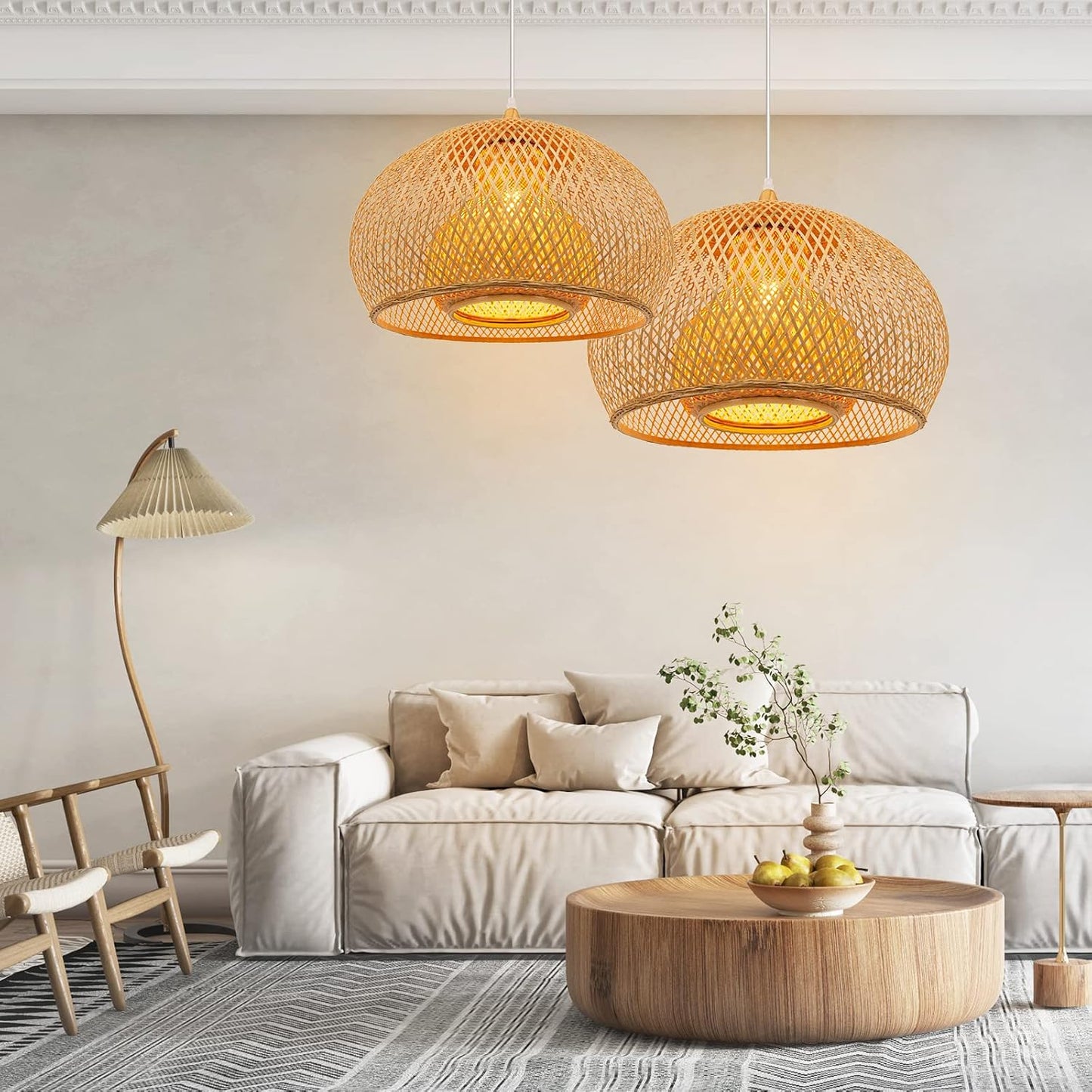 Arturesthome 1 Light Weaving Bamboo Pendant Light for Kitchen Island,17.6" Wicker Chandelier,Handmade Woven Hanging Ceiling Light for Living Room Bedroom